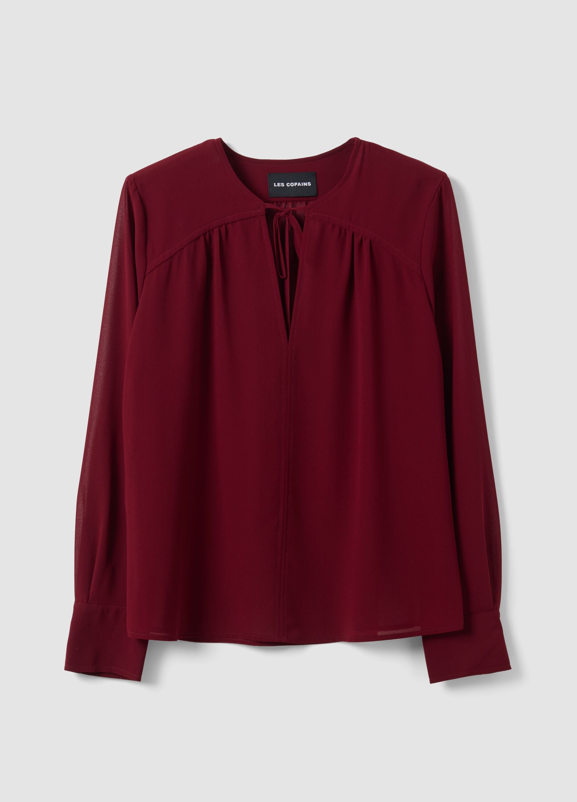 Red regular-fit blouse with V-neck and tie detail
