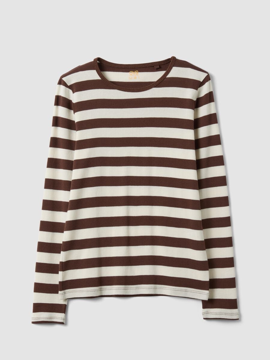 T-shirt bianca a righe in puro cotone con girocollo_4