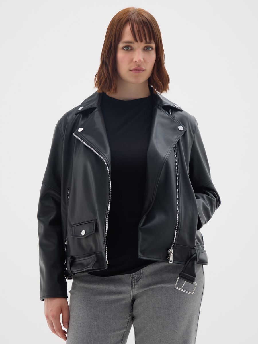 Black vegan leather jacket regular fit_0