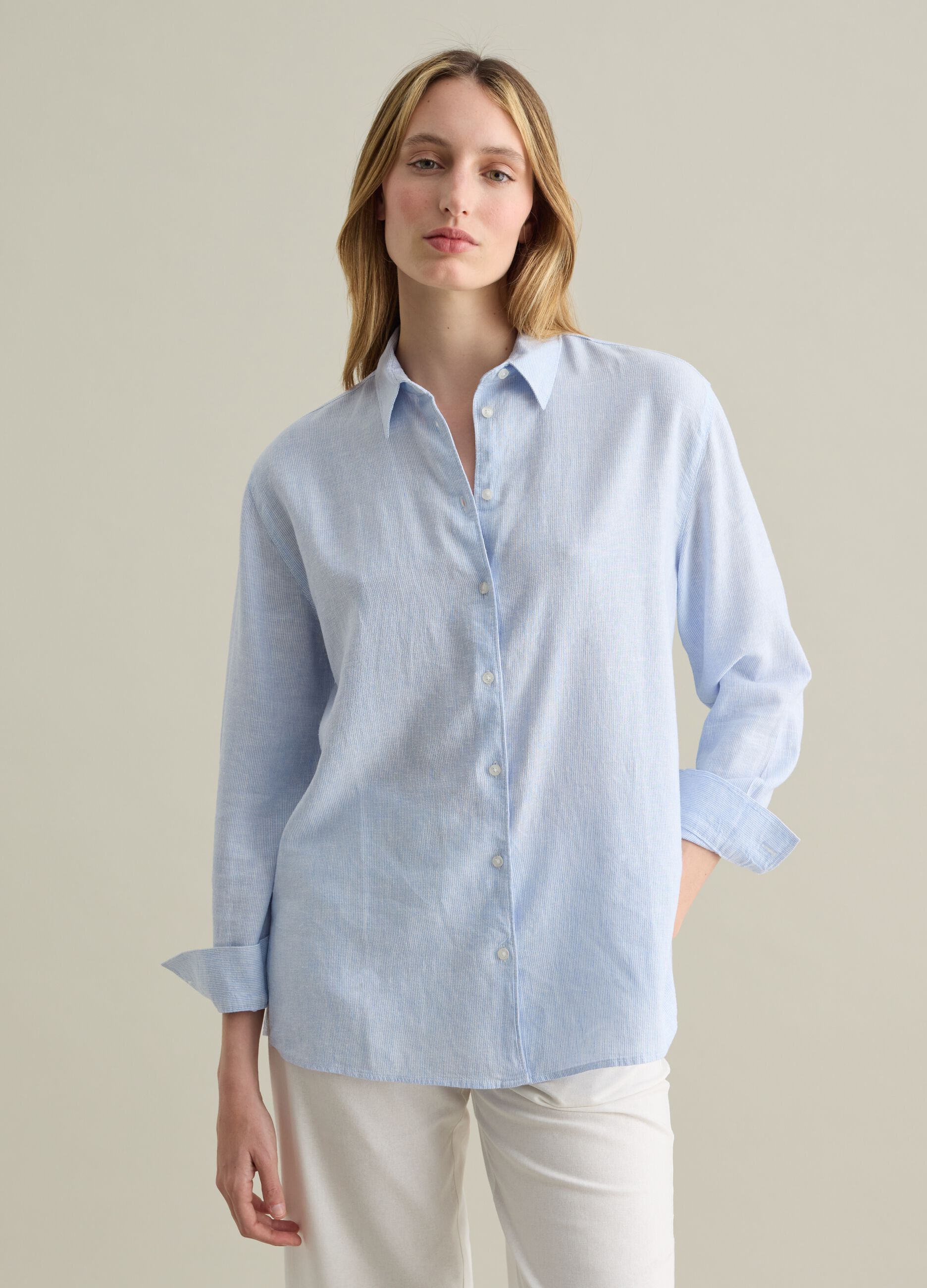 Piombo light blue regular shirt in linen and viscose