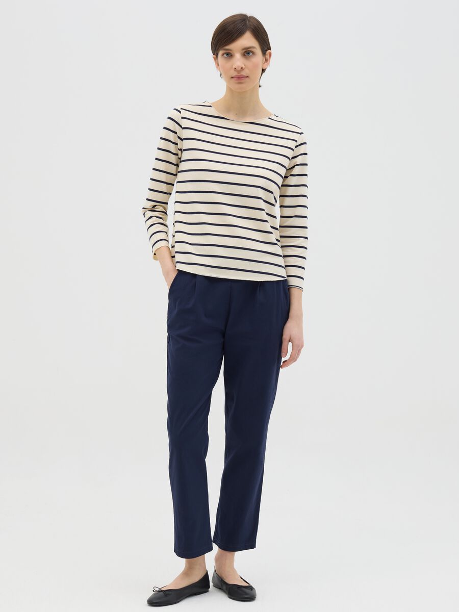 White and blue T-shirt in striped cotton_1
