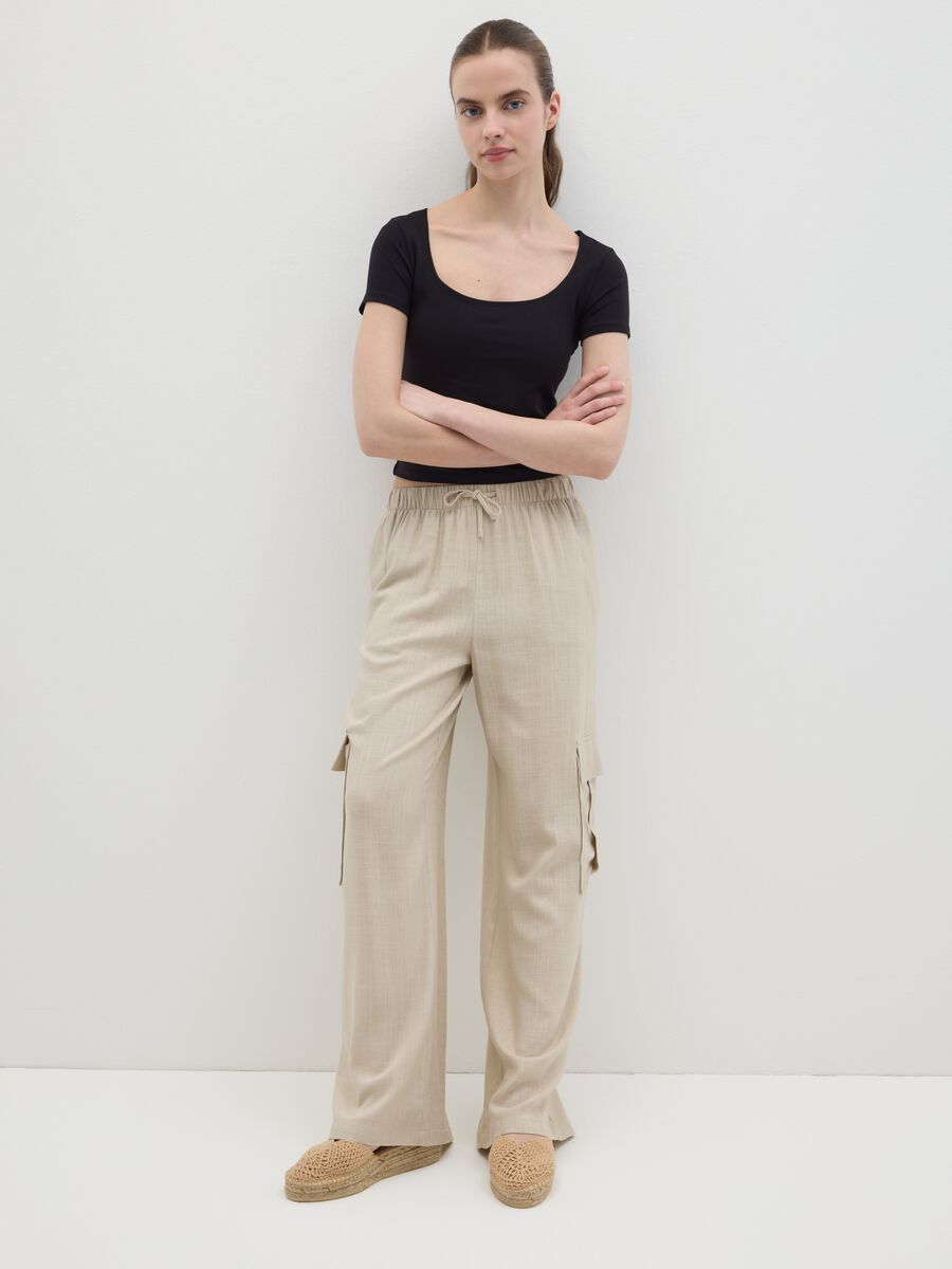 Women's’ black slim-fit T-shirt in stretch cotton_1