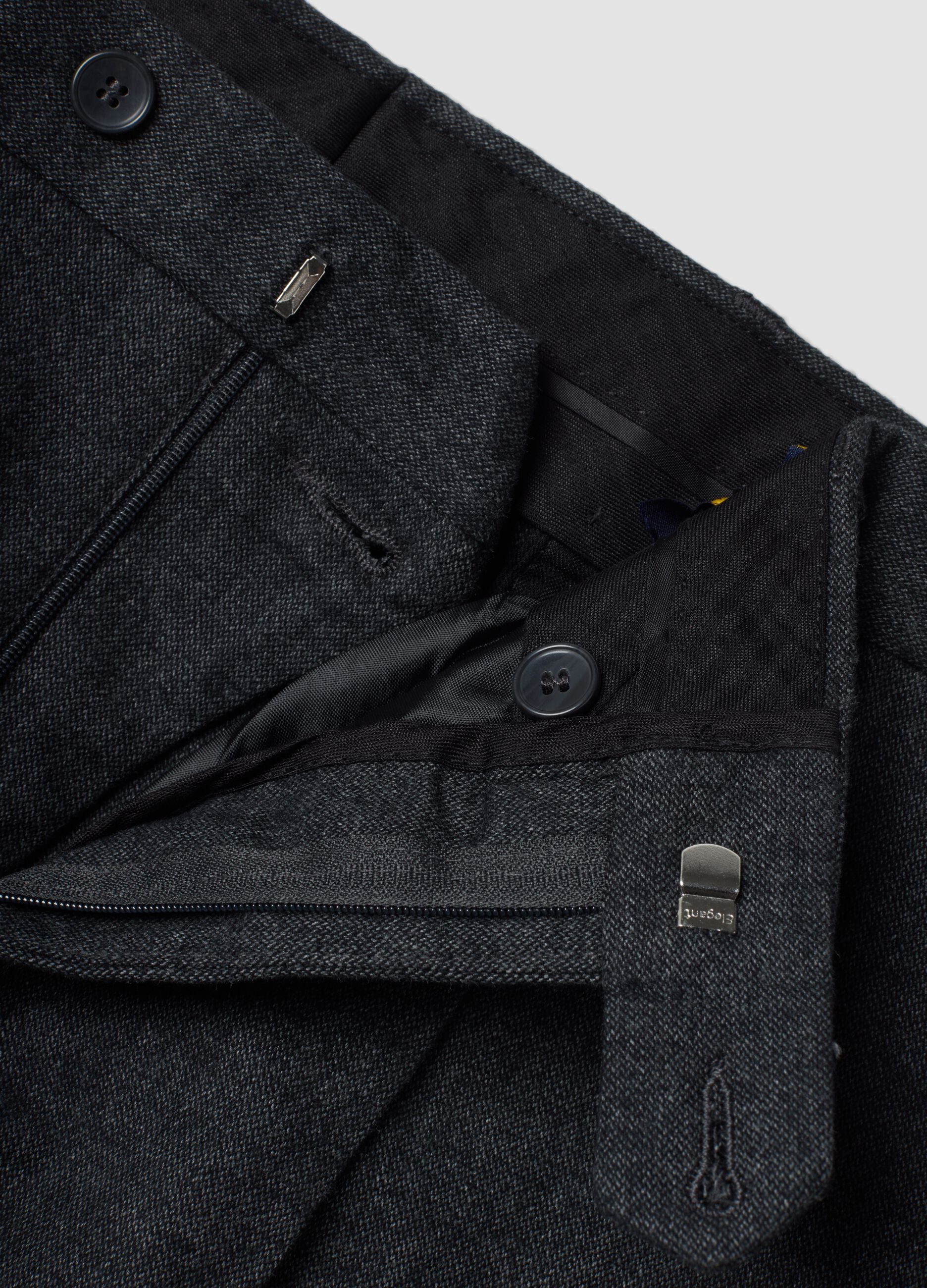 Charcoal grey slim-fit formal stretch cotton trousers
