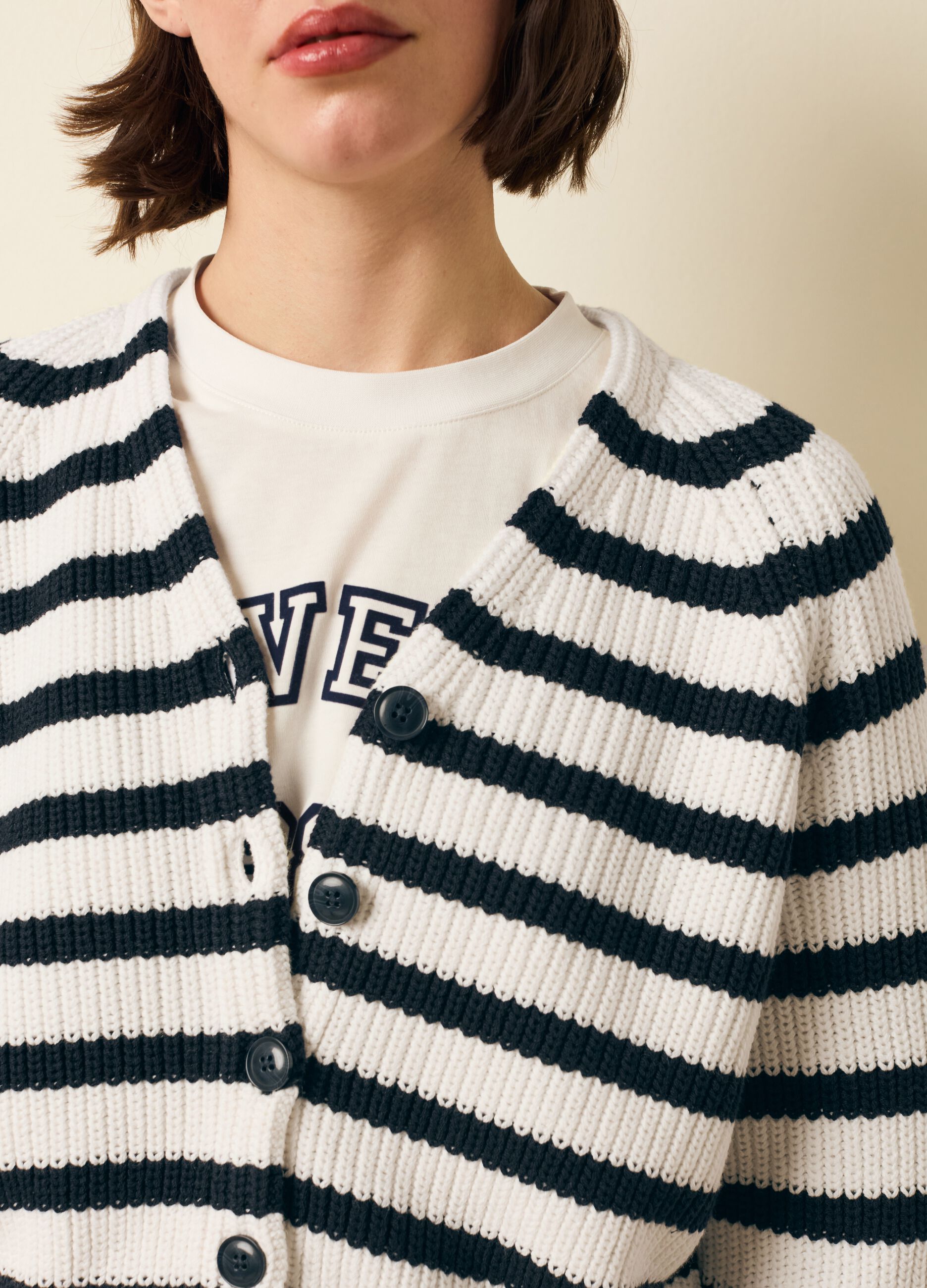 Striped cardigan with raglan sleeves