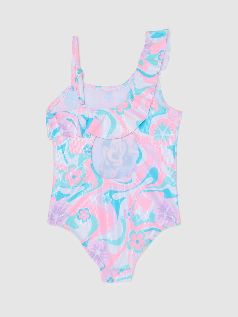 Girls’ one-piece swimsuit in multicoloured stretch fabric with Minnie Mouse print_1