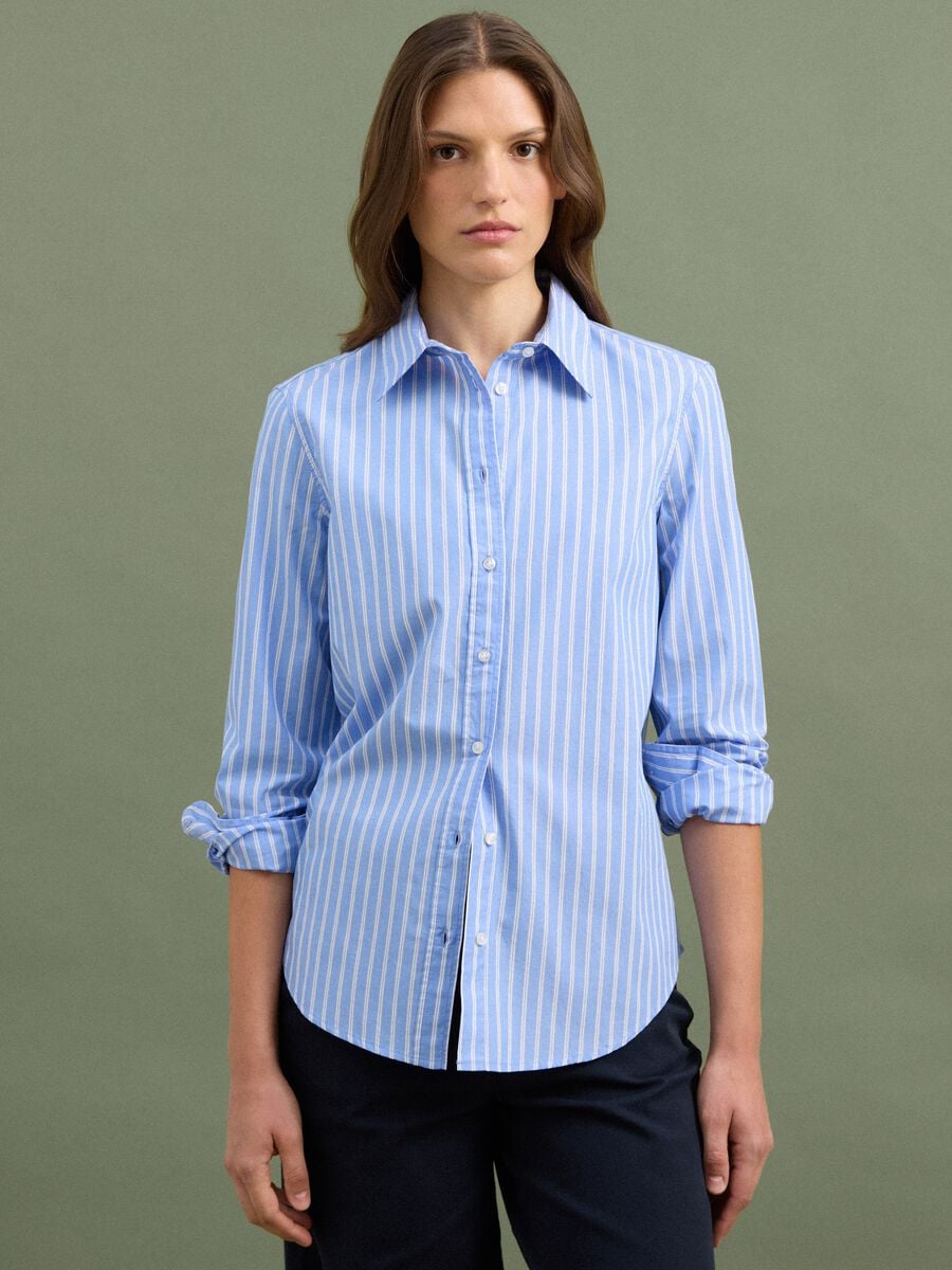 Camicia azzurra a righe bianche in popeline regular fit_1