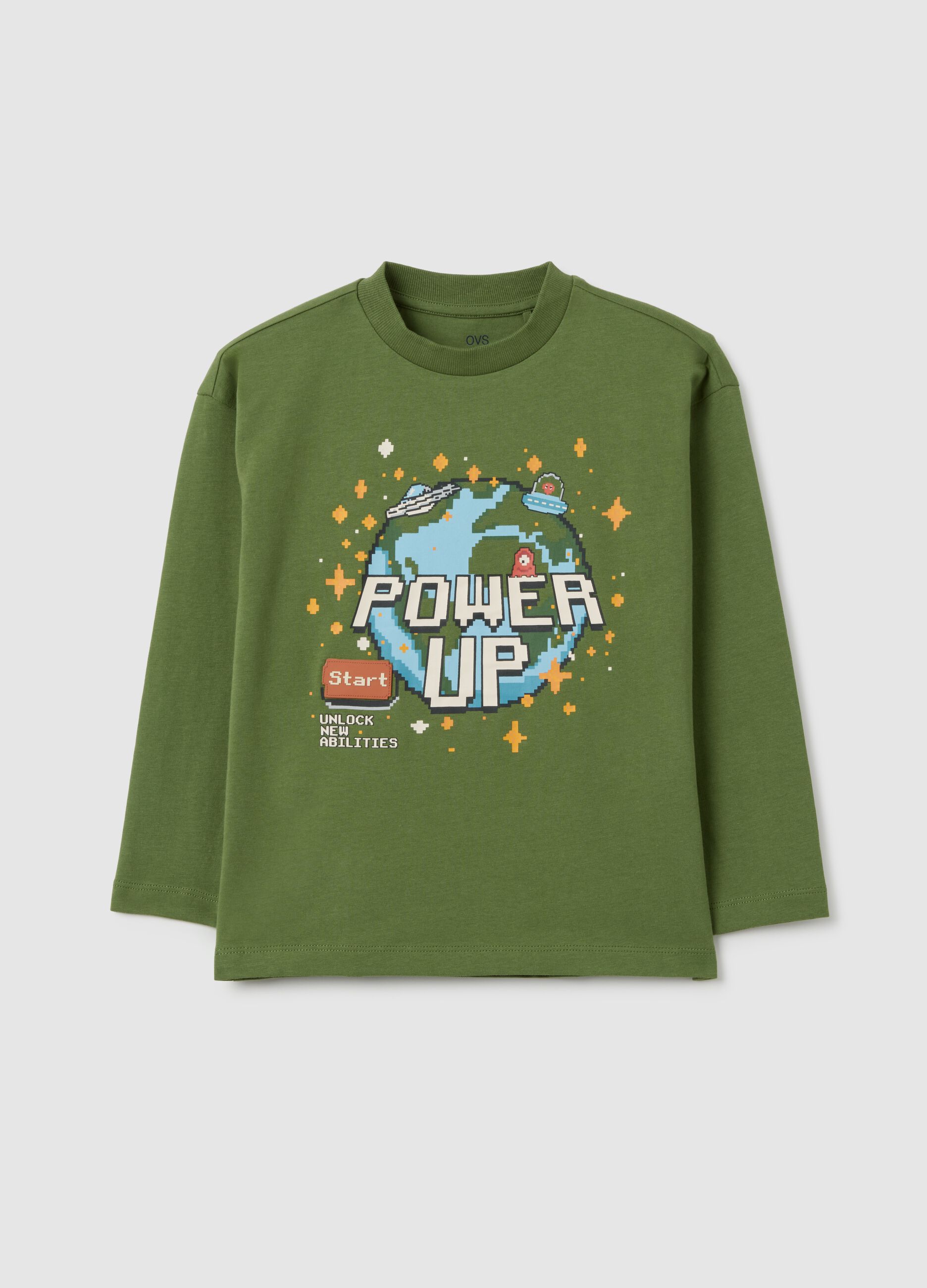 Green pure cotton regular fit children's shirt