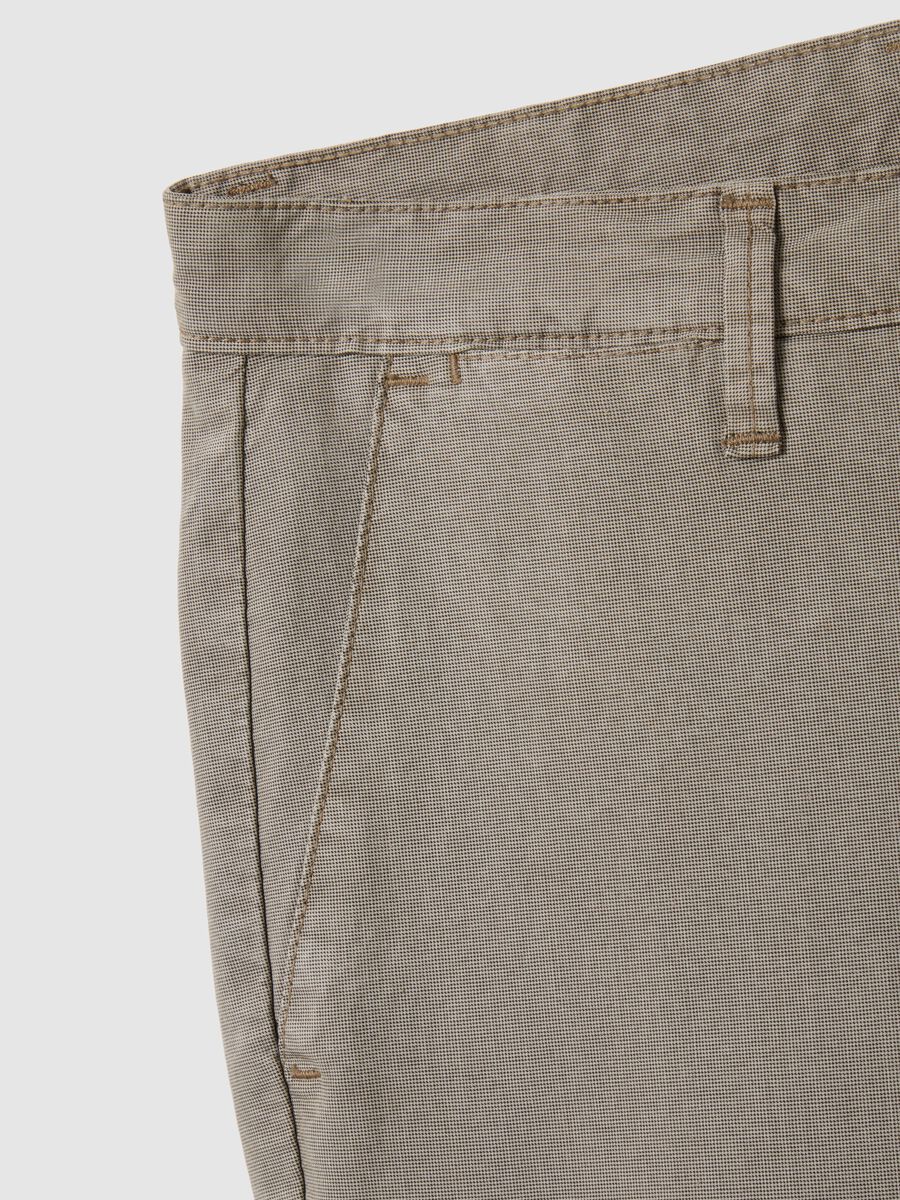 Men's Beige Stretch Cotton Slim Fit Trousers_5