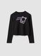 Girls&rsquo; black organic cotton crop T-shirt with ribbed neck_3