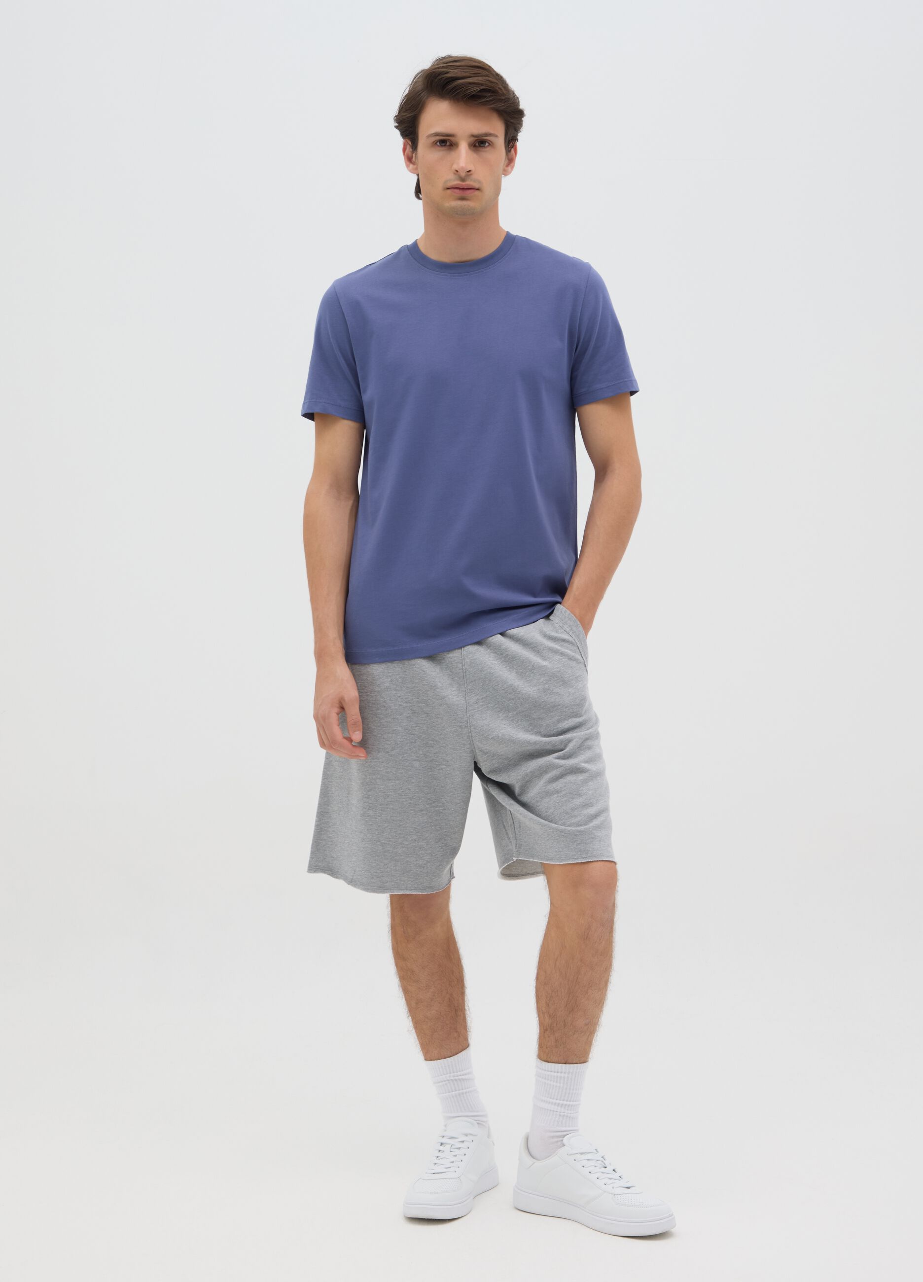 Pantaloncini da uomo in misto cotone grigio relaxed fit con cordoncino regolabile
