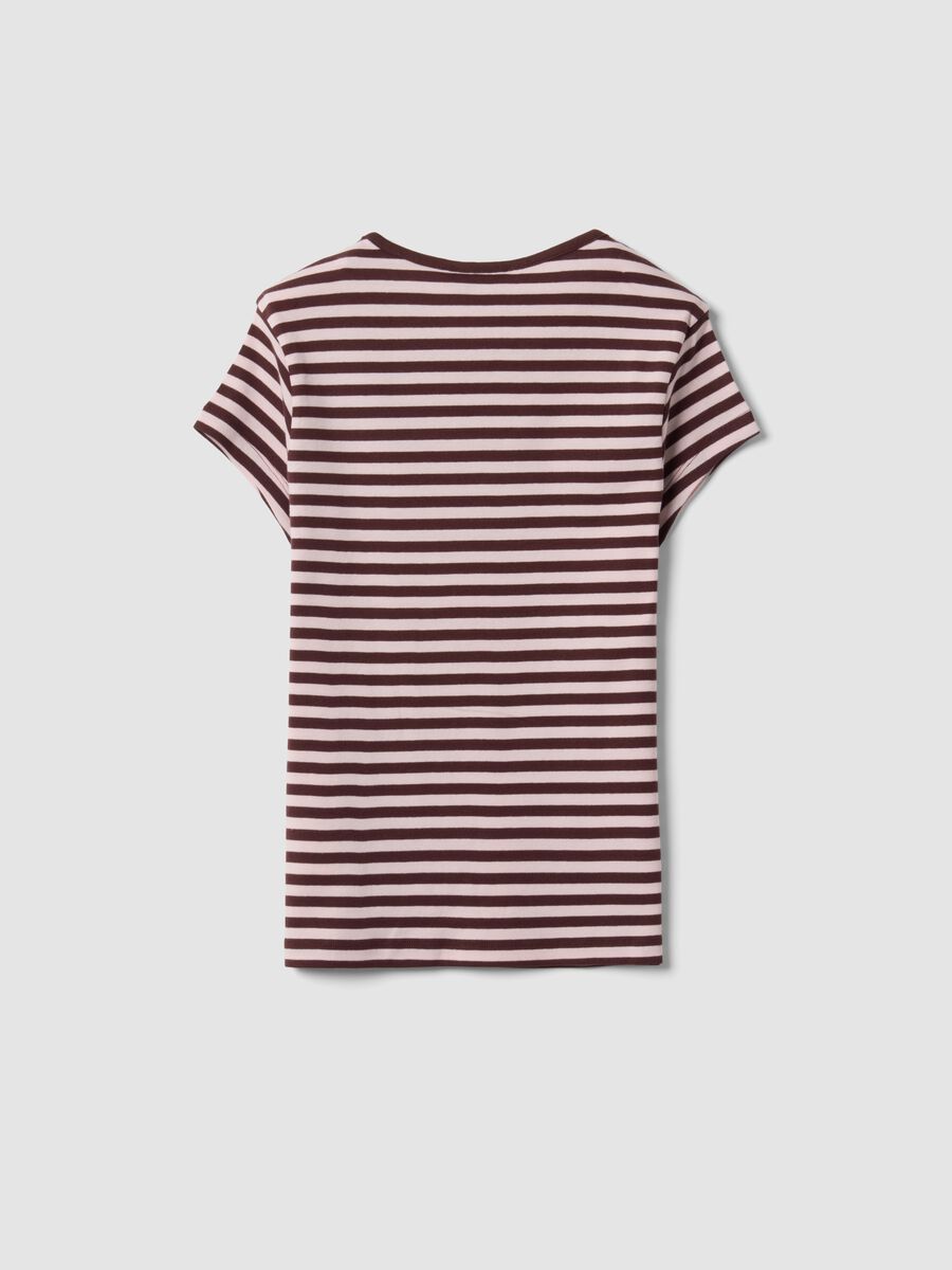 Brown pure cotton crew-neck striped T-shirt_2