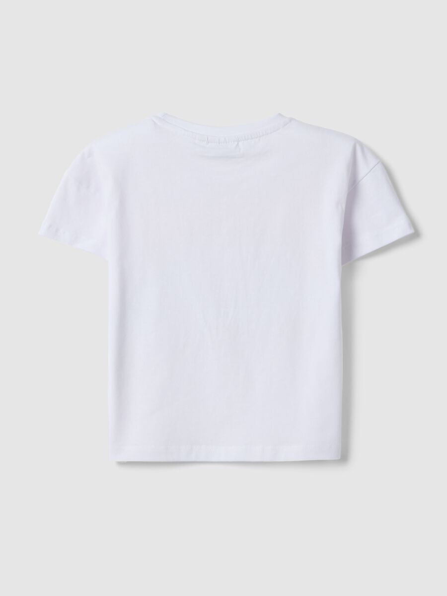Girl's white stretch cotton T-shirt with print_1
