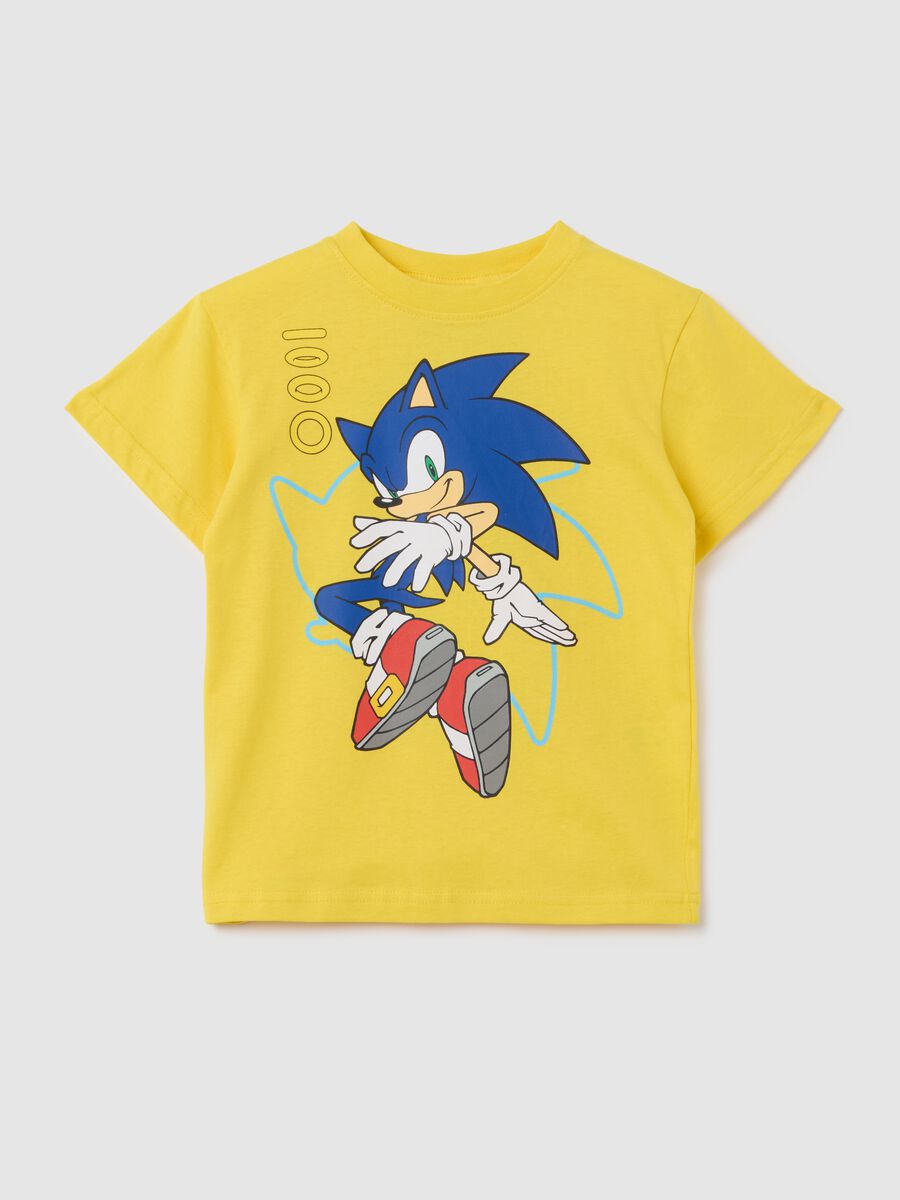 Yellow regular fit pure cotton kids' t-shirt with Sonic print_0