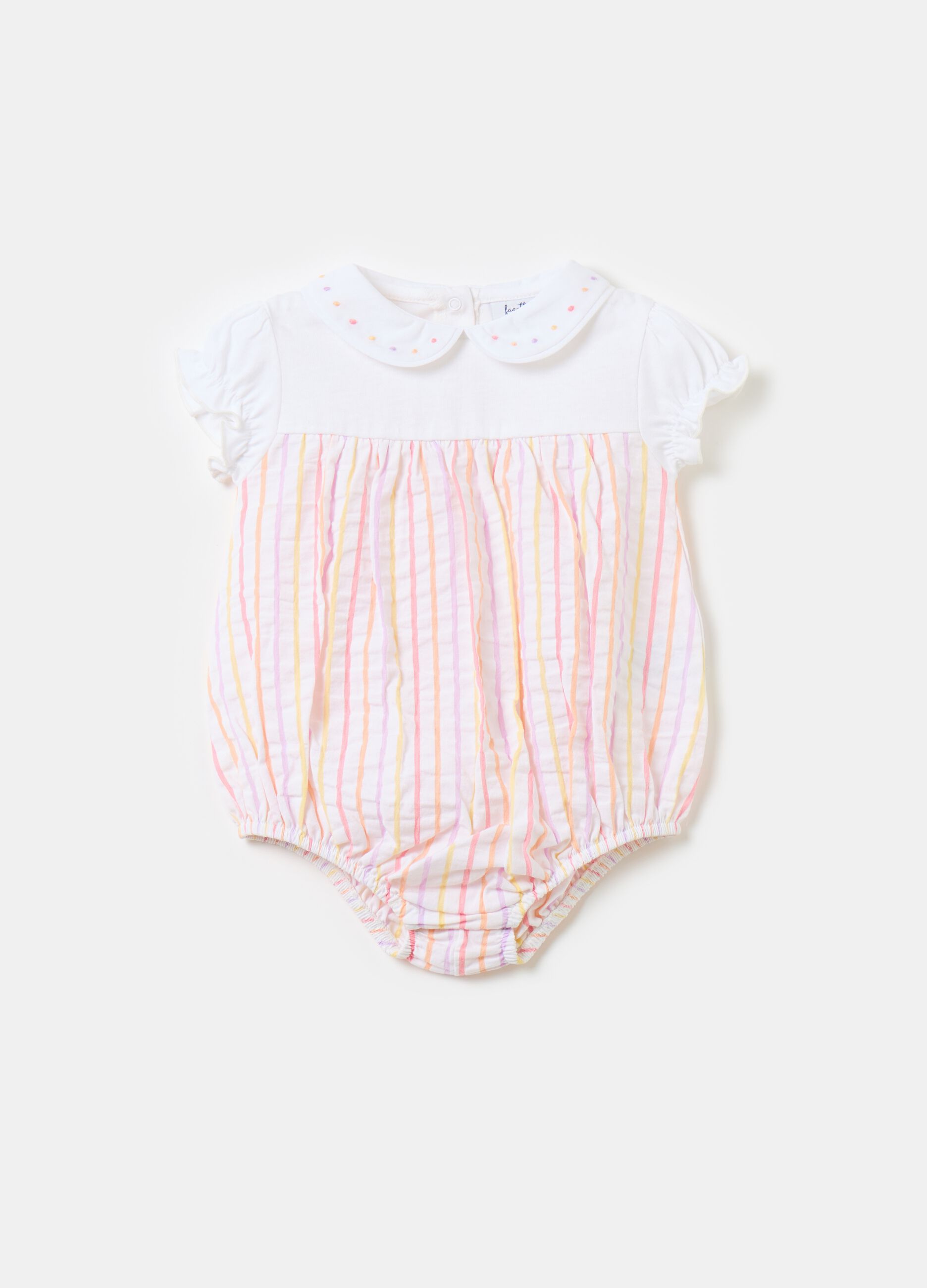 Cotton romper suit with striped pattern