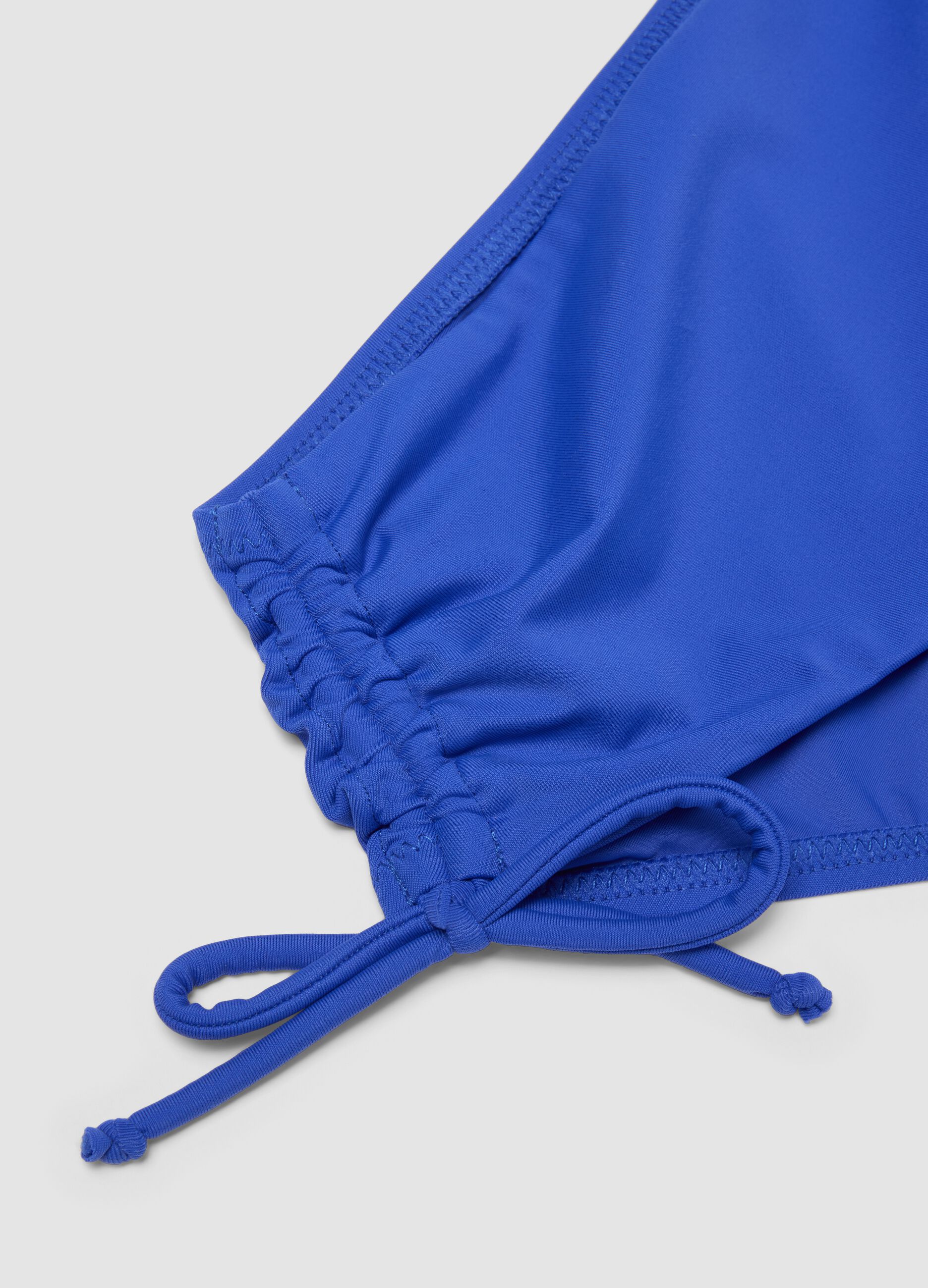 Blue high-waisted stretch fabric bikini bottoms