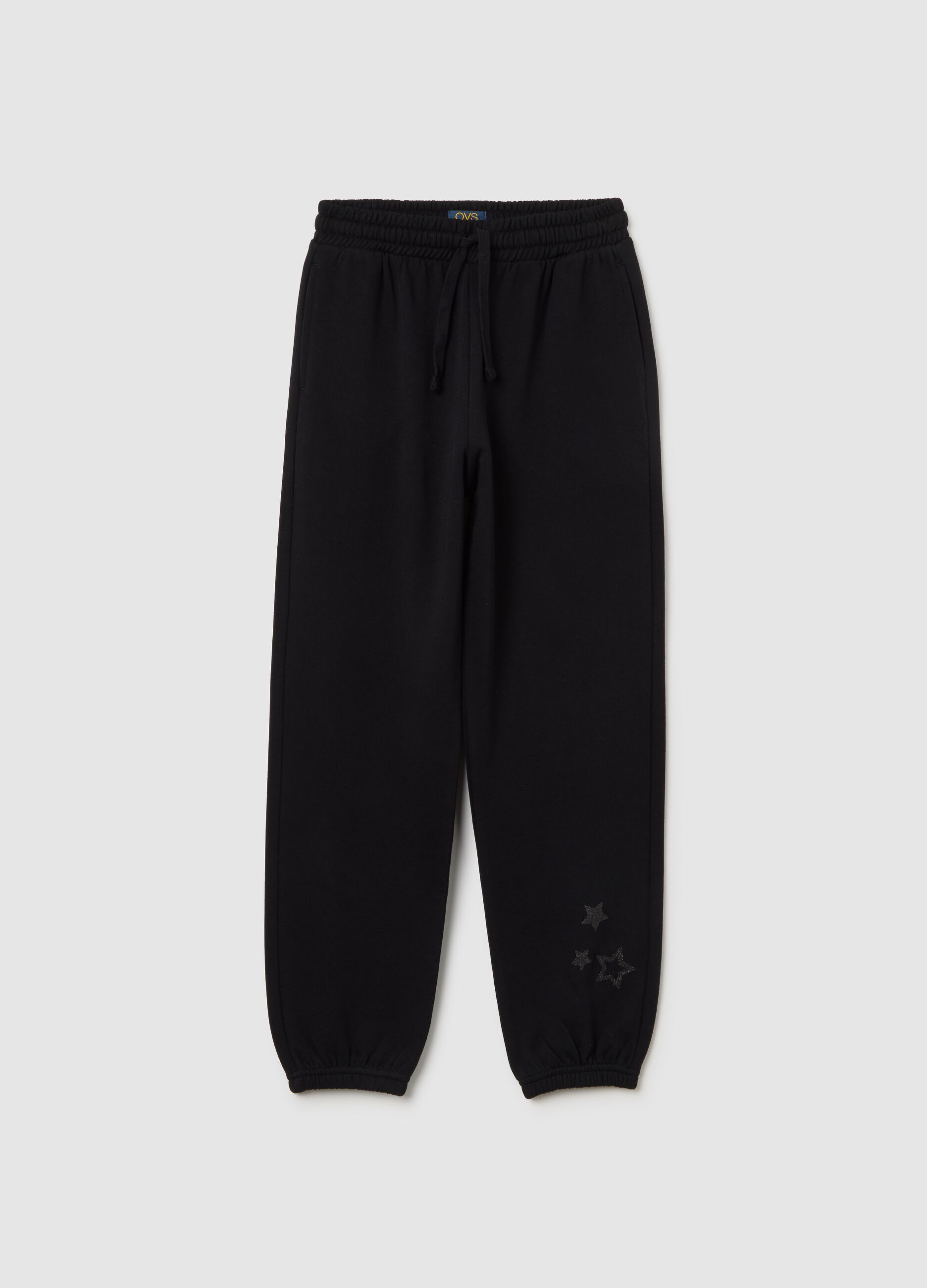 Girls' Black Cotton Jogger Trousers
