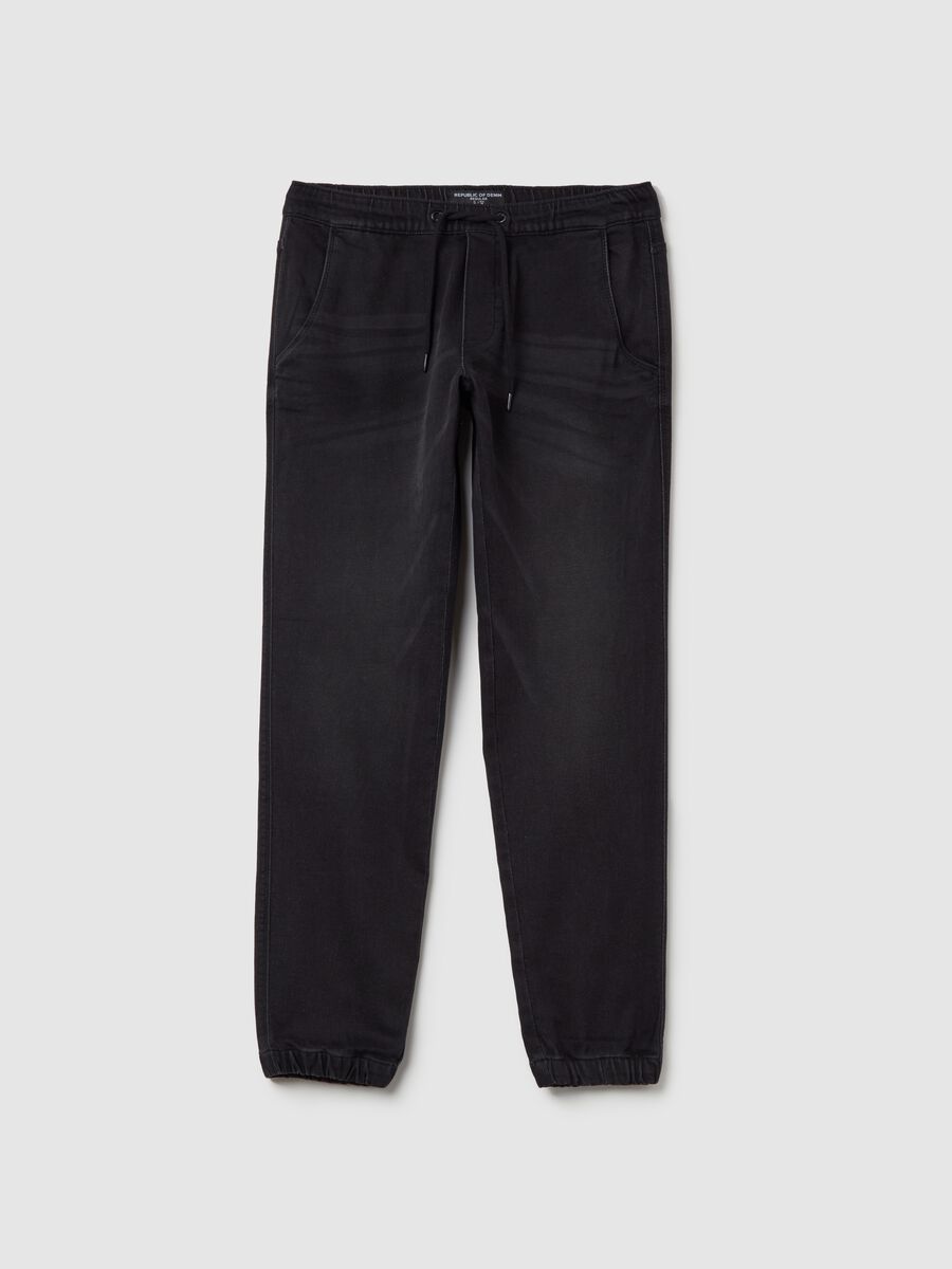 Regular-fit joggers in denim with drawstring_4