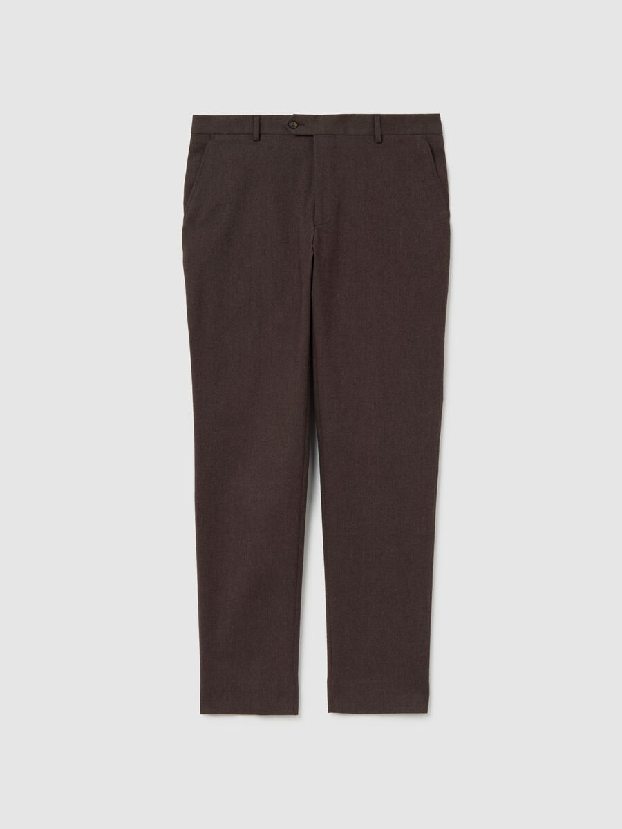 Brown Stretch Cotton Slim Fit Trousers_4