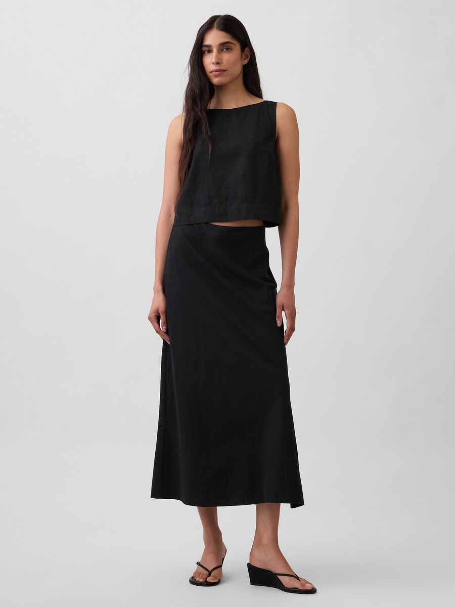 Long linen-blend skirt_0