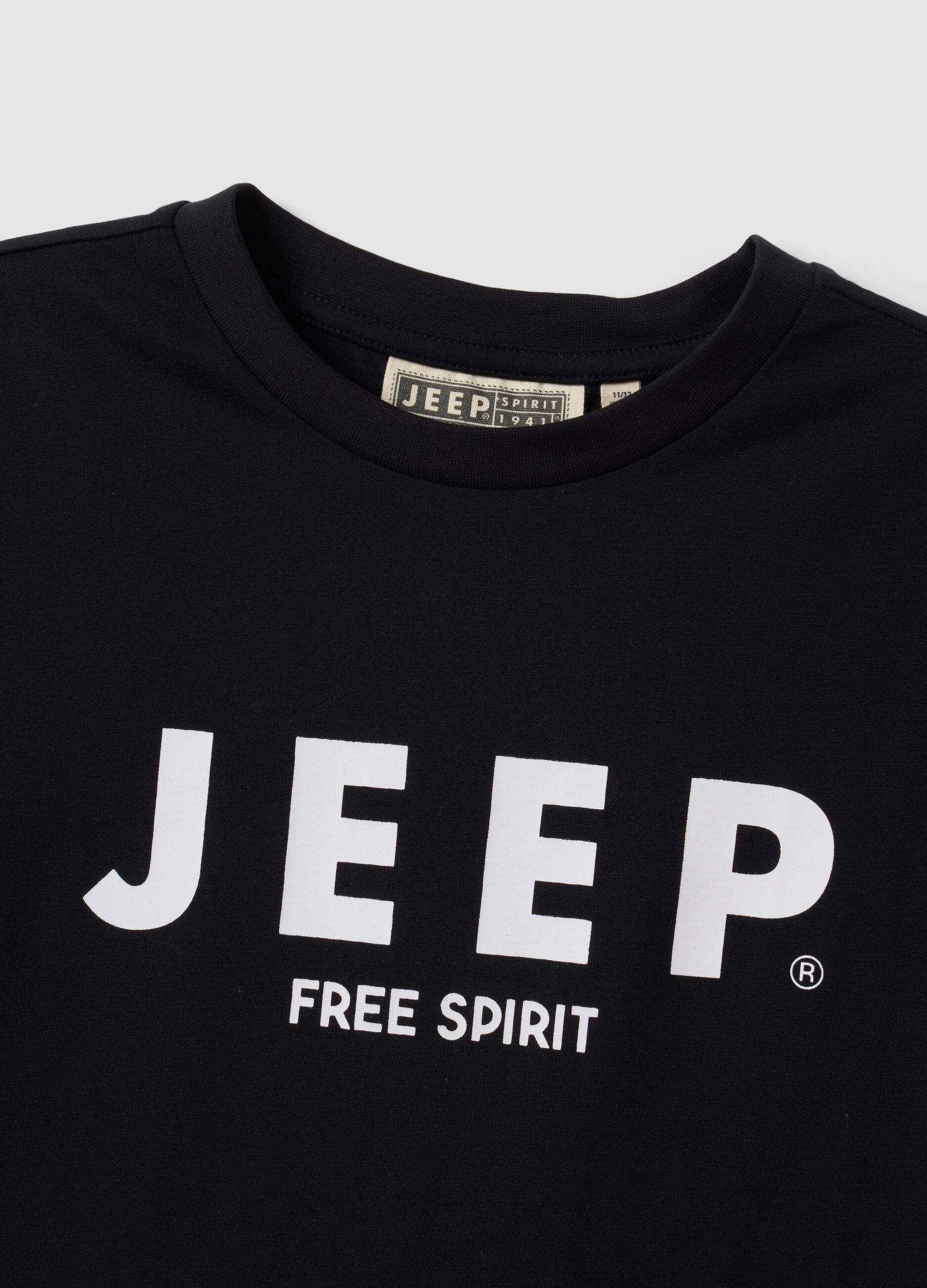 Black pure cotton short-sleeve T-shirt with Jeep slogan
