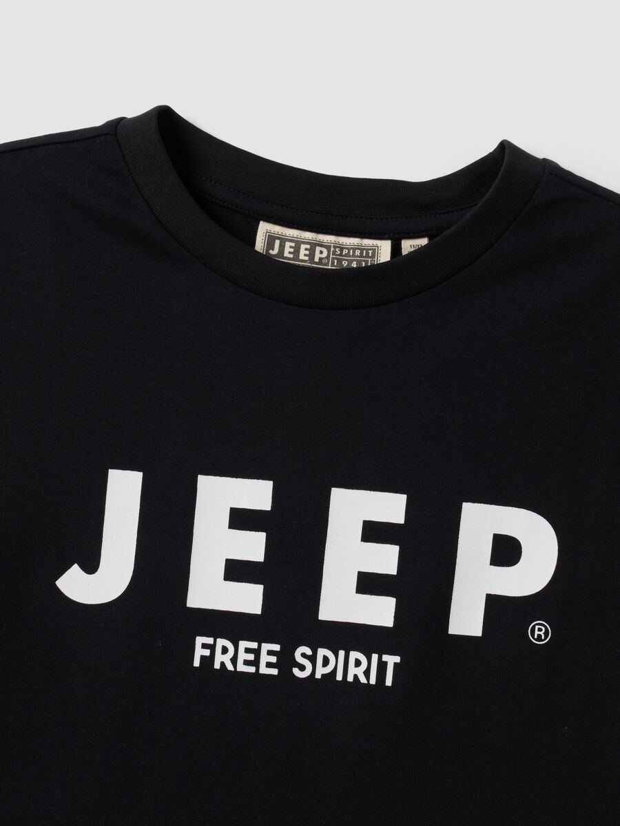 Black pure cotton short-sleeve T-shirt with Jeep slogan_4