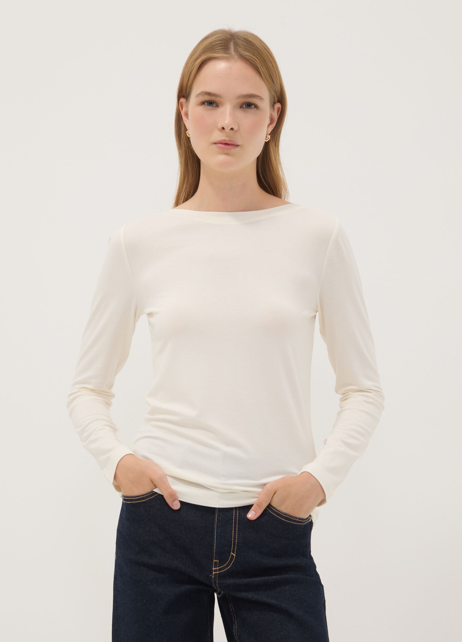 T-shirt bianca in viscosa elasticizzata slim fit