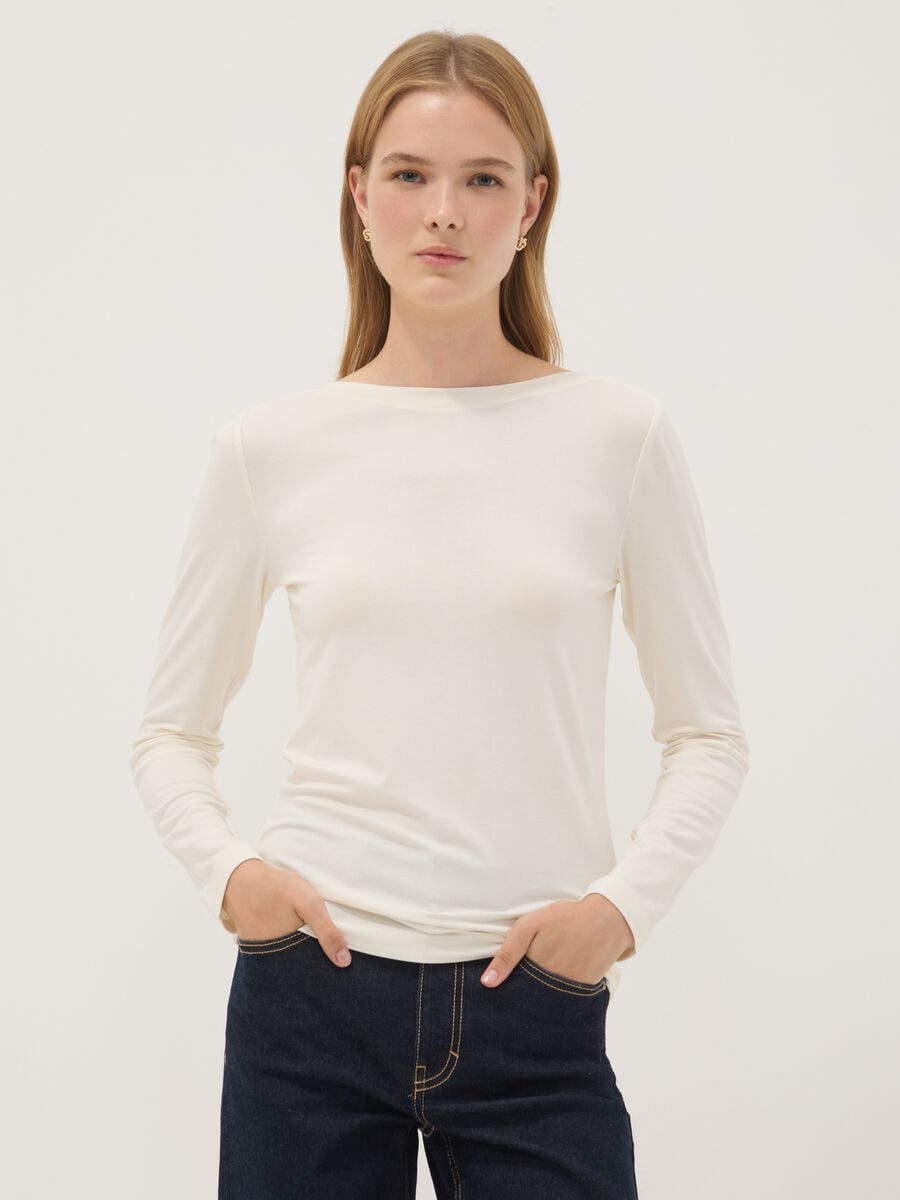 T-shirt bianca in viscosa elasticizzata slim fit_1