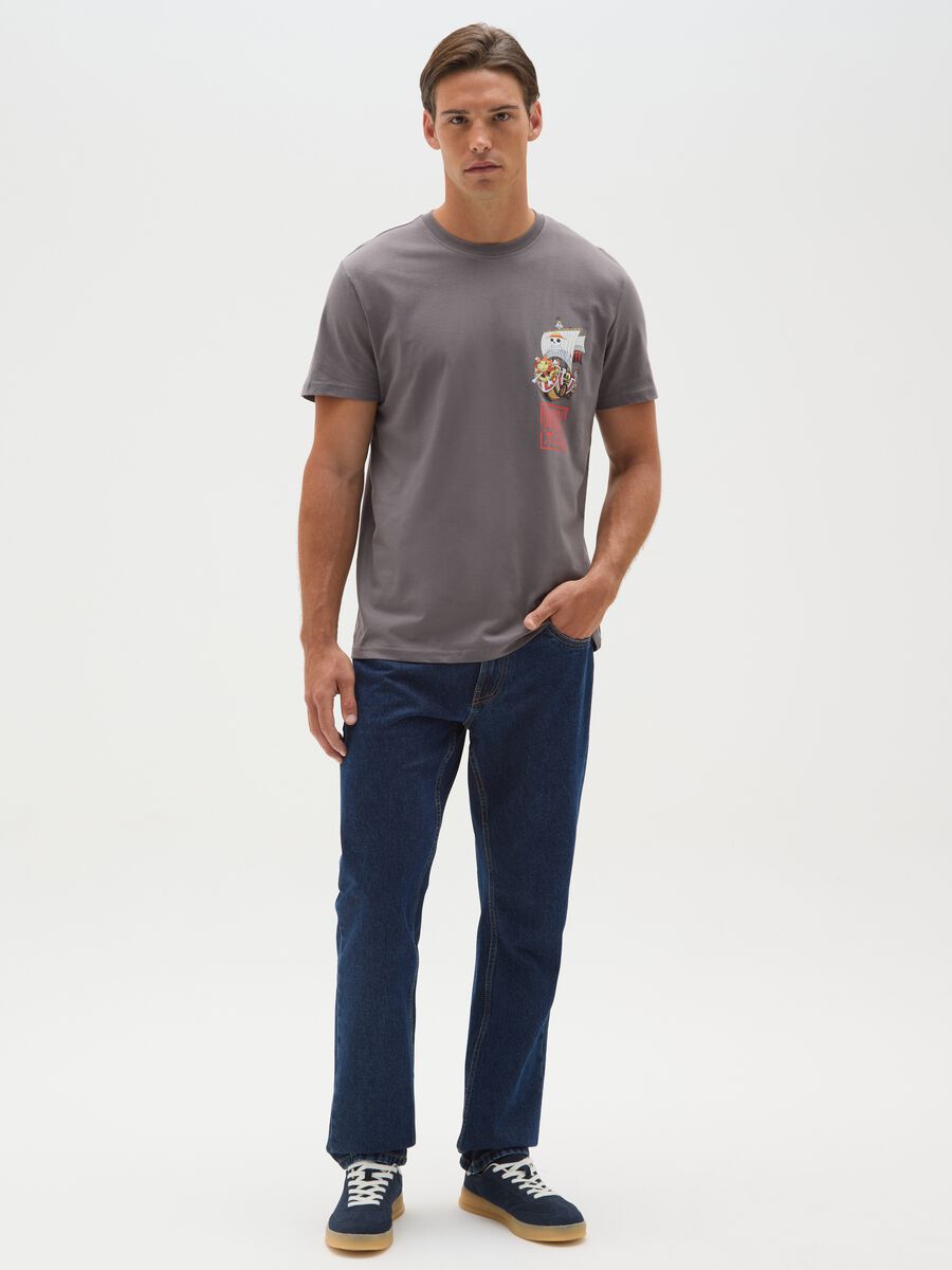 Men's grey pure cotton t-shirt regular fit with One Piece print_1