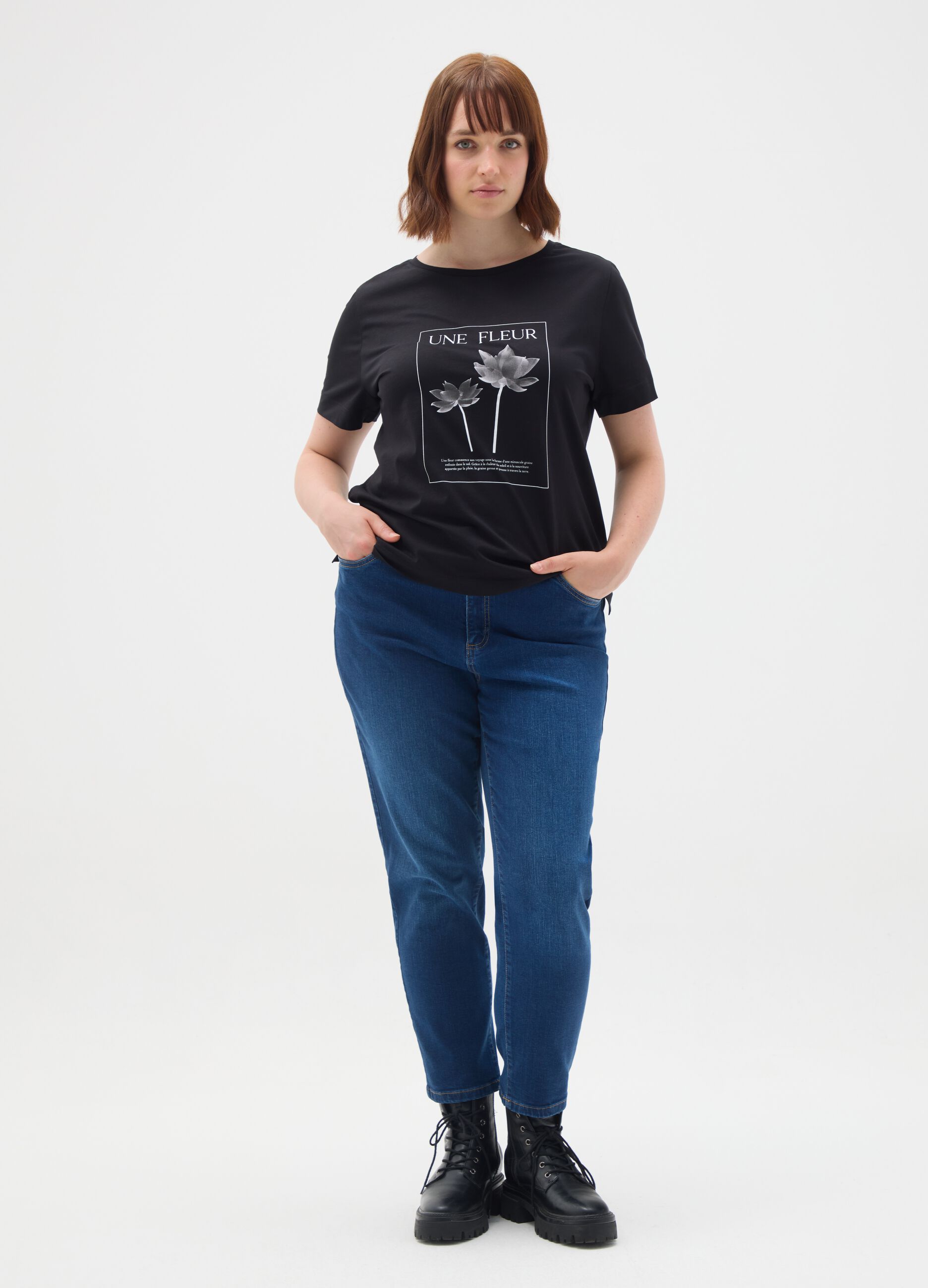 Women's black pure cotton T-shirt