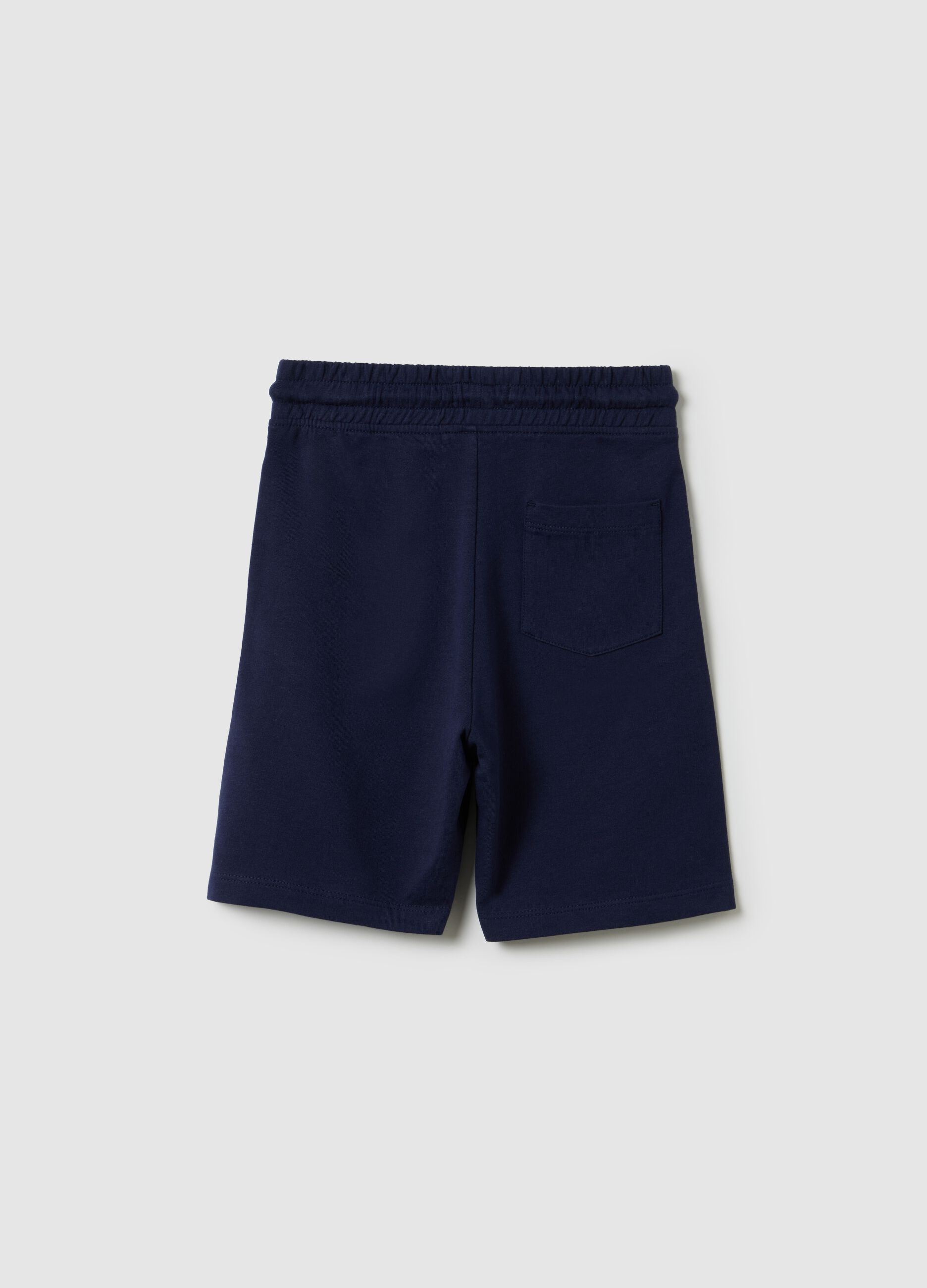 Bermuda da bambino in puro cotone blu regular fit con vita elastica
