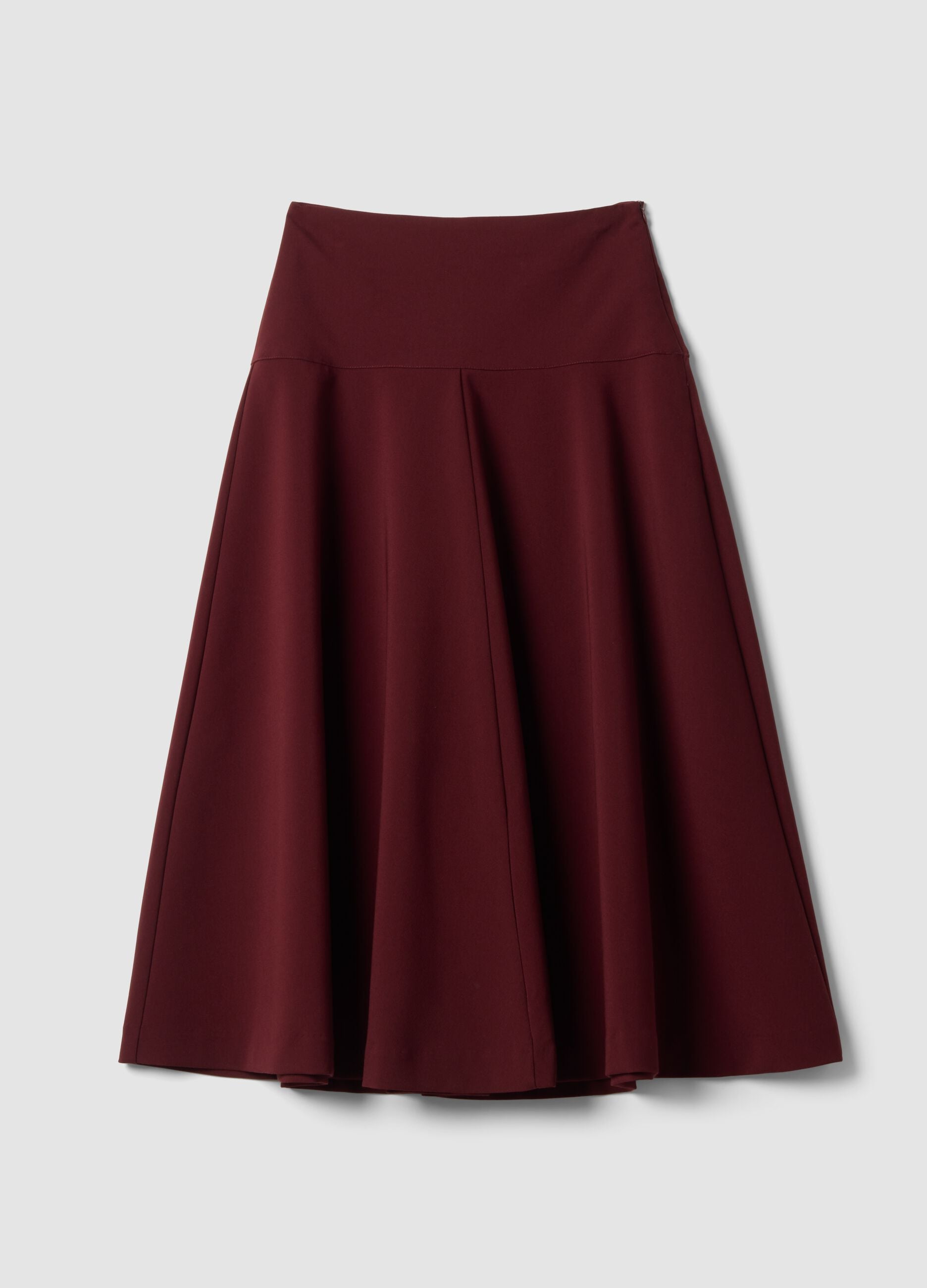Purple stretch viscose skirt with high waistband and regular waist
