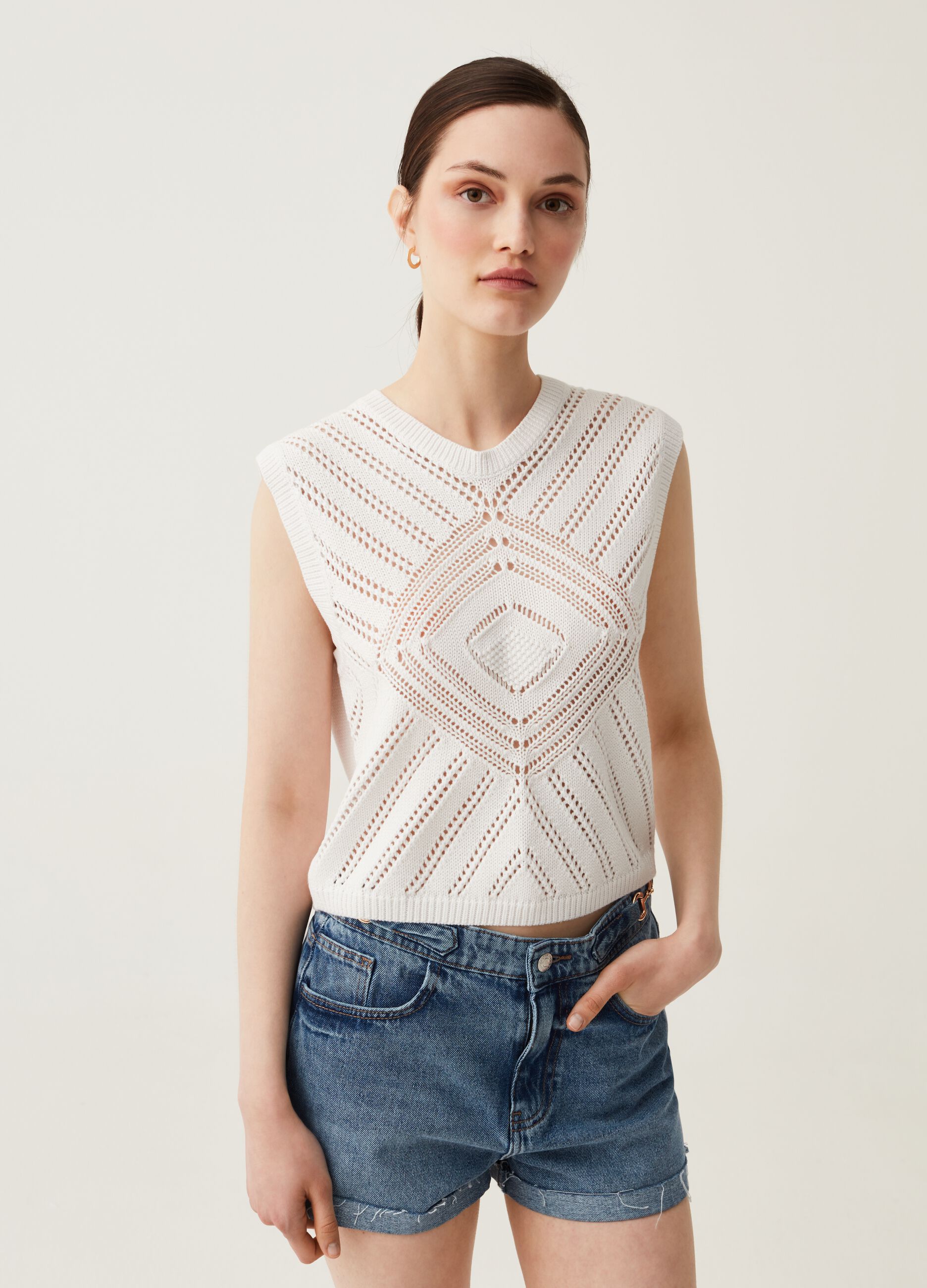 Tank top con lavorazione pointelle_0