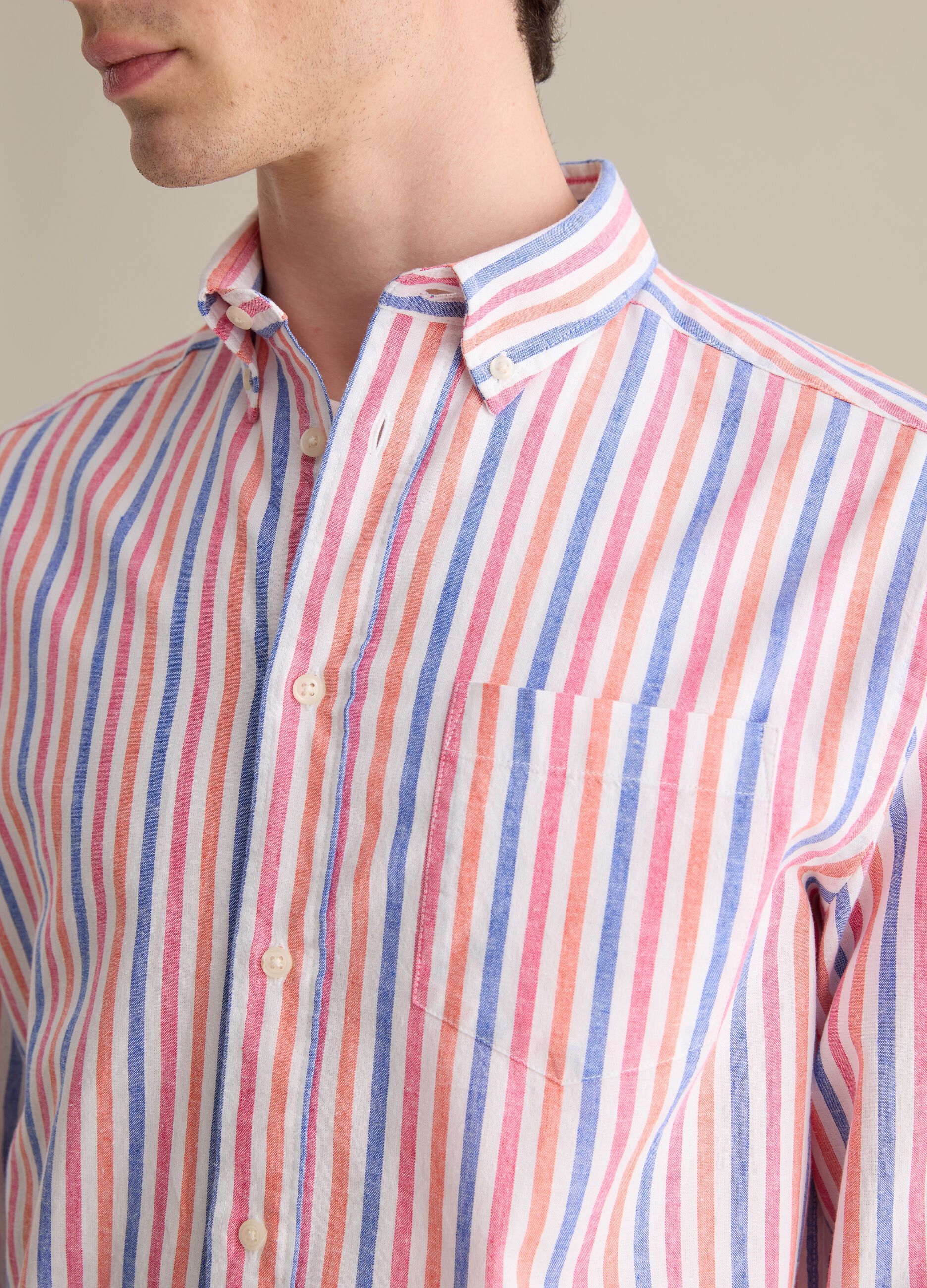 Multicoloured striped shirt in linen and cotton