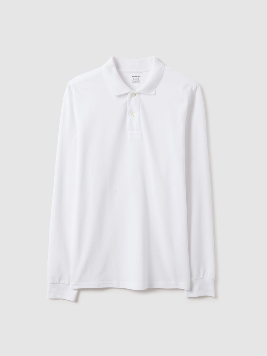 Polo bianca a maniche lunghe in puro cotone regular fit_4