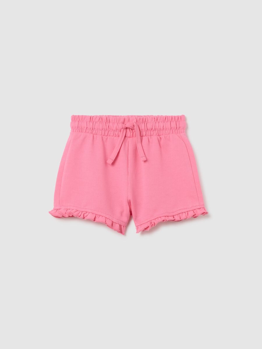 Girls' pink cotton shorts with regular fit and ruffles_0