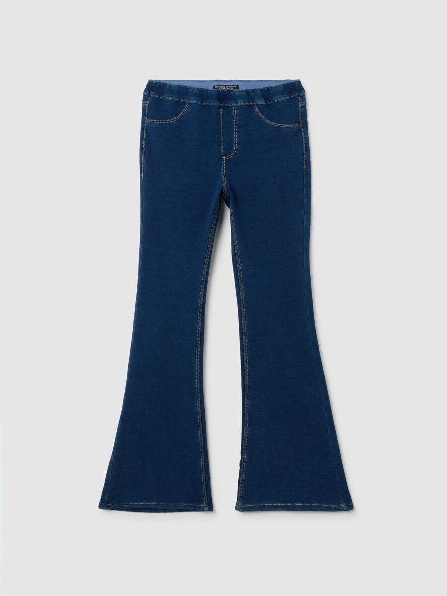Girls' Blue Denim Cotton Flare Jeggings_0