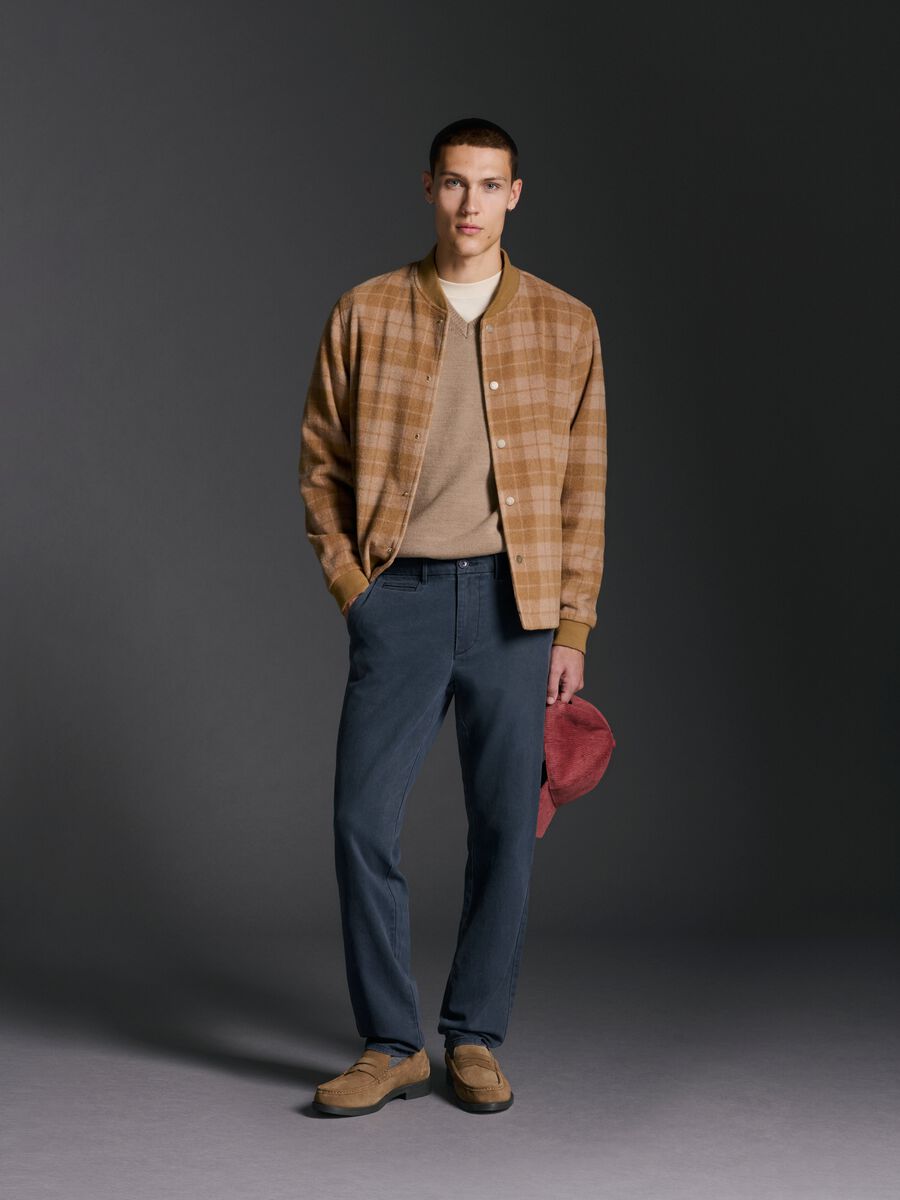 Giubbotto bomber a quadri marrone regular fit_0