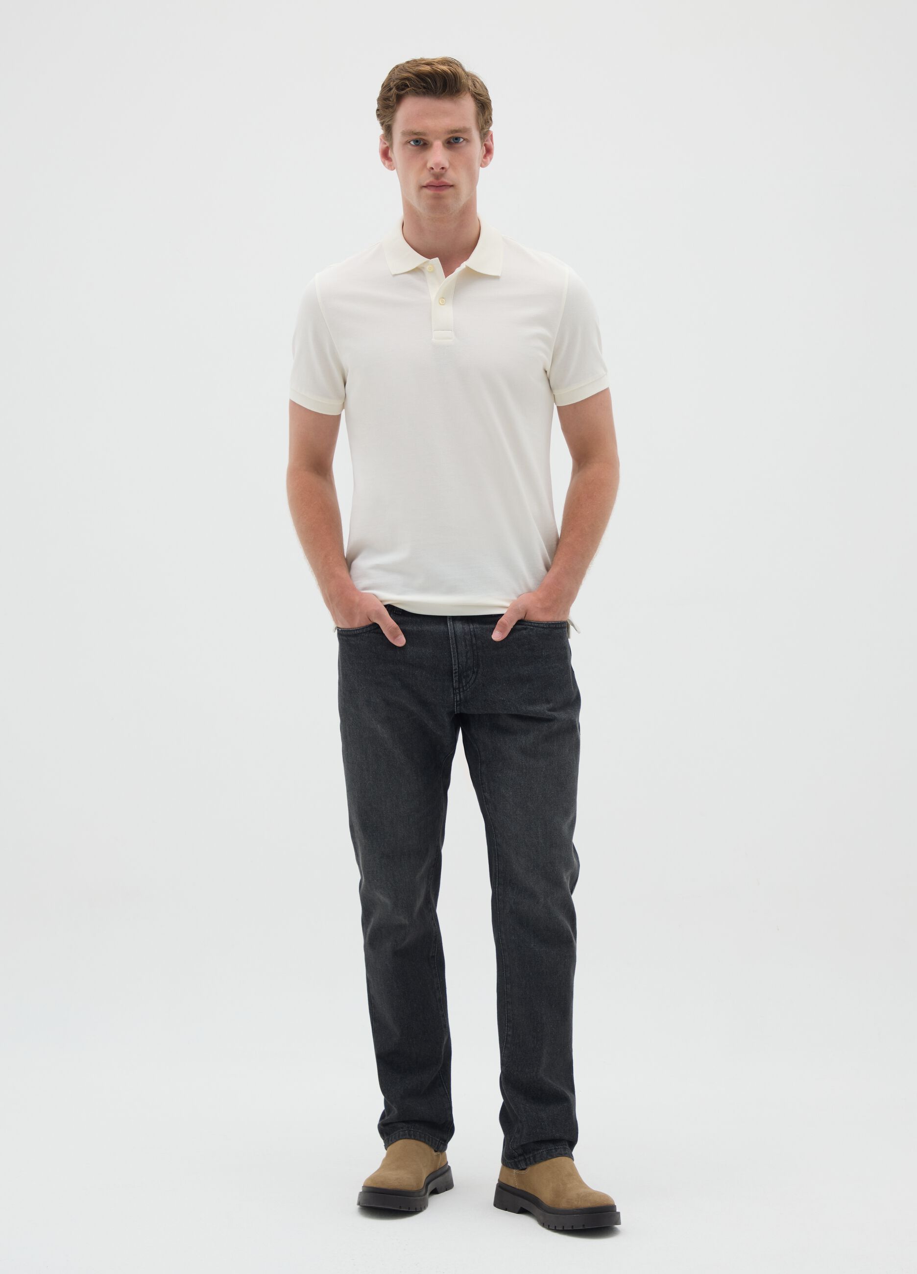 Men's beige pure cotton polo regular fit