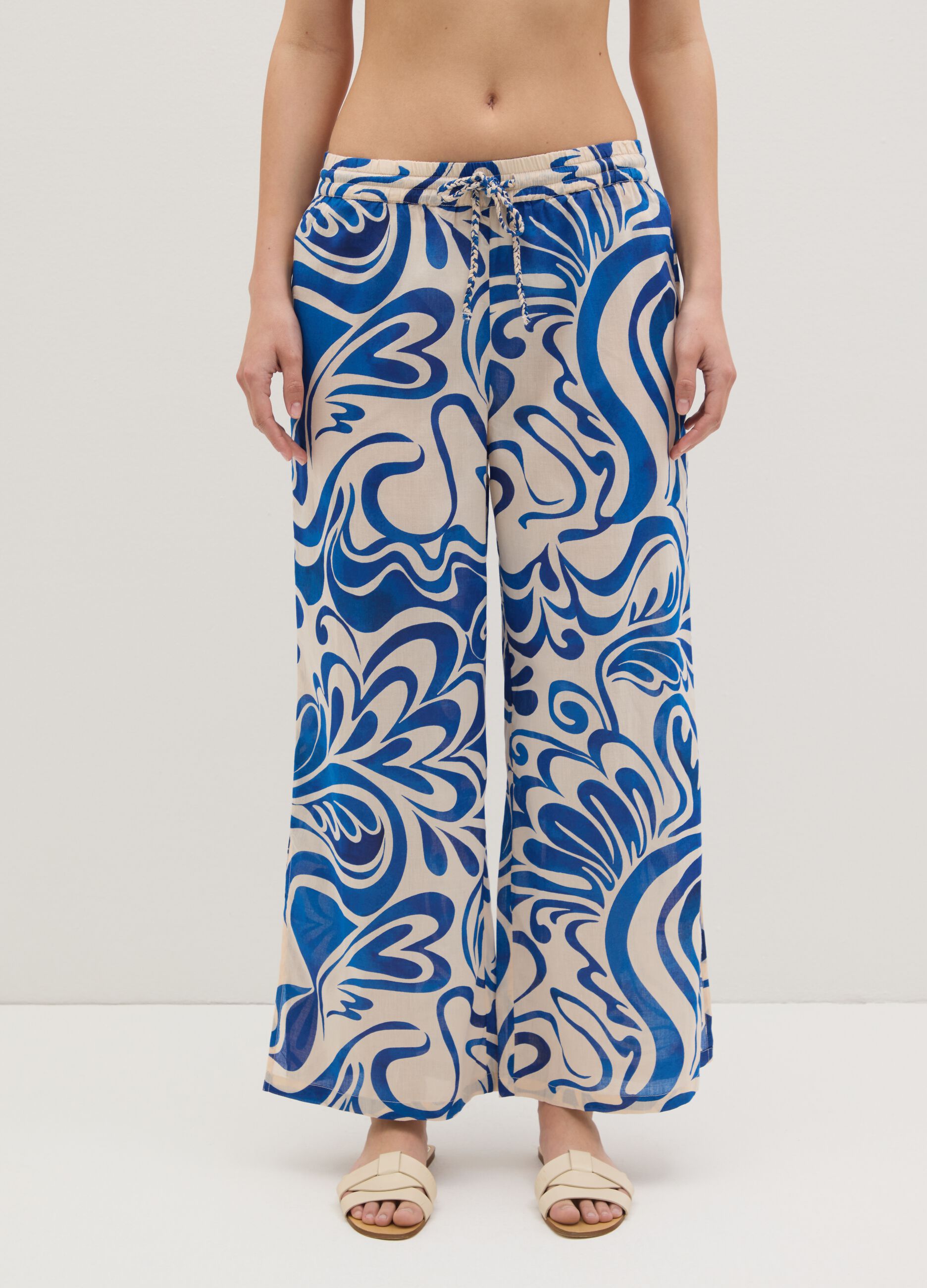Women's Multicolour Palazzo Trousers in Pure Cotton