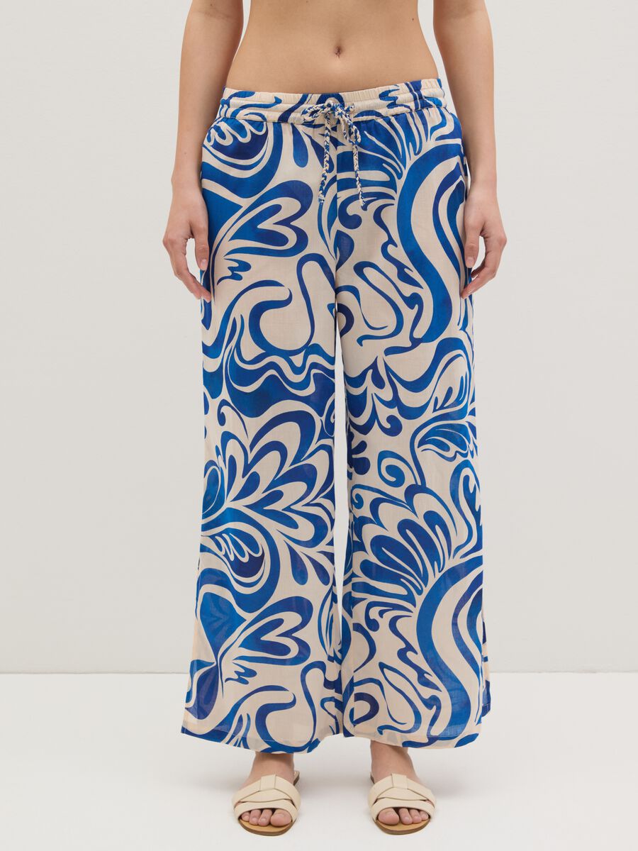 Women's Multicolour Palazzo Trousers in Pure Cotton_1