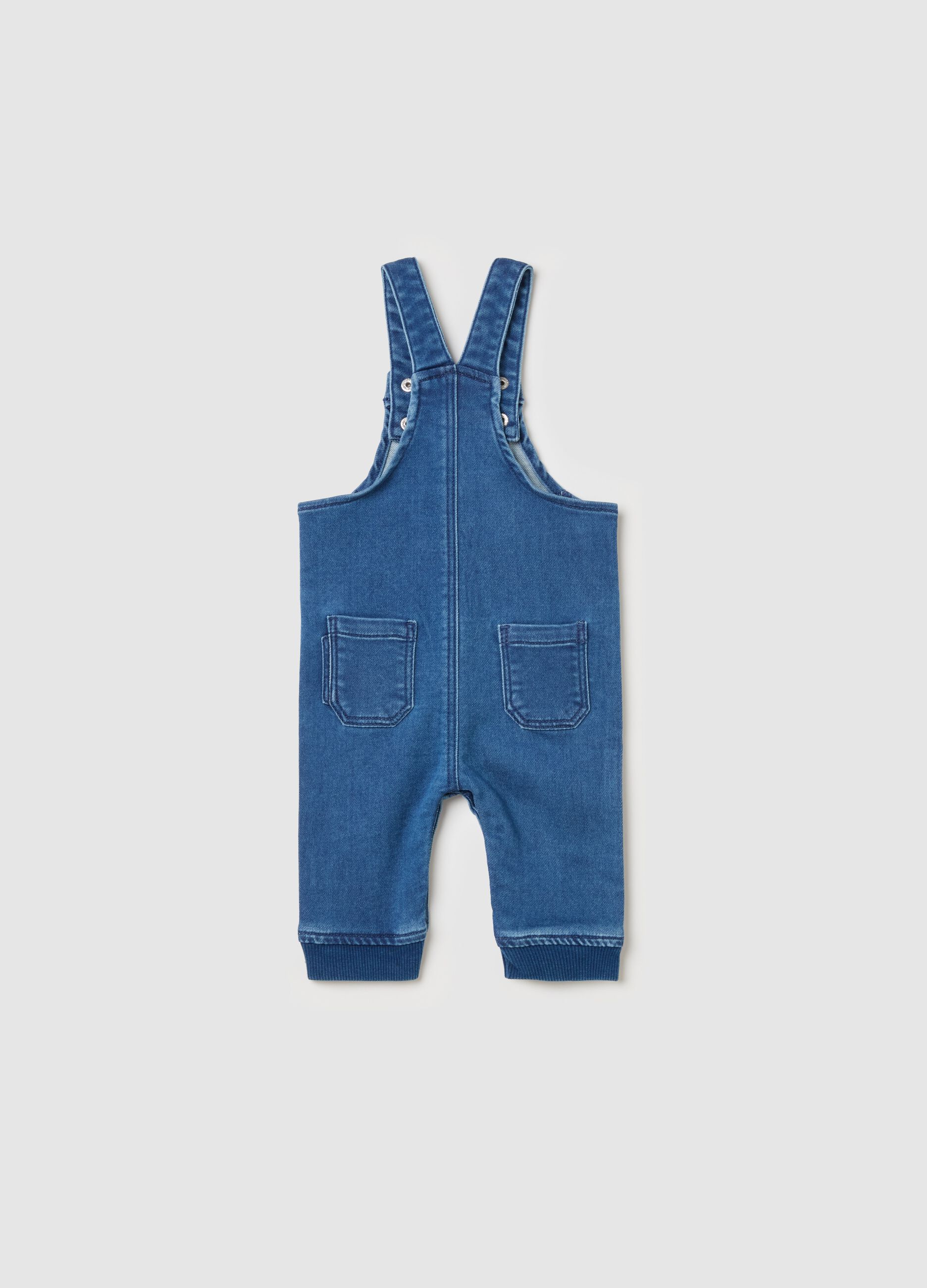 French Terry denim dungarees with pocket