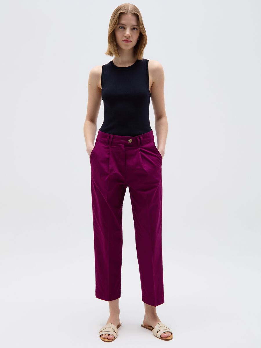 Crop cigarette trousers with darts_0