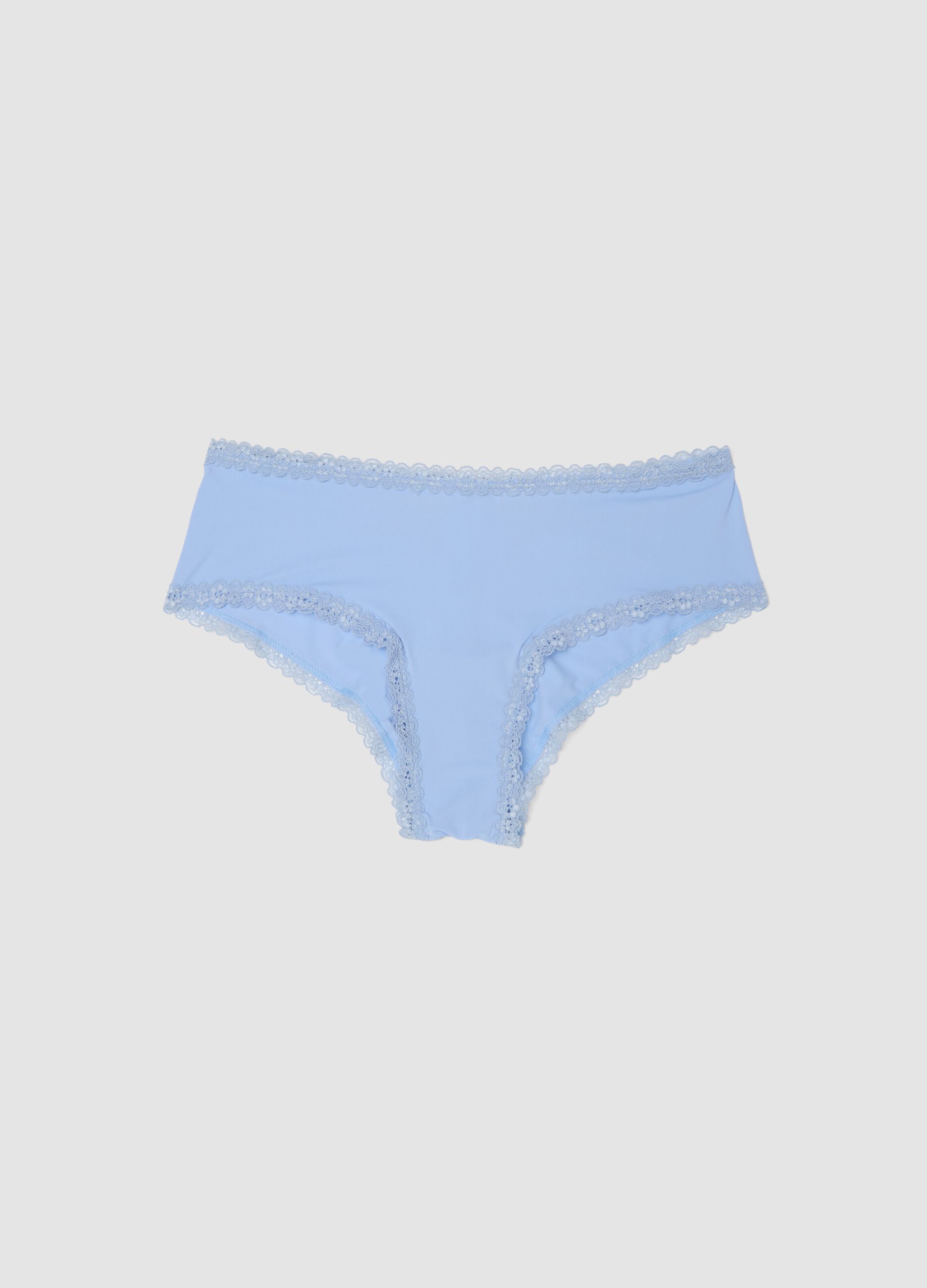 Blue stretch-fabric briefs with lace detailing, regular fit