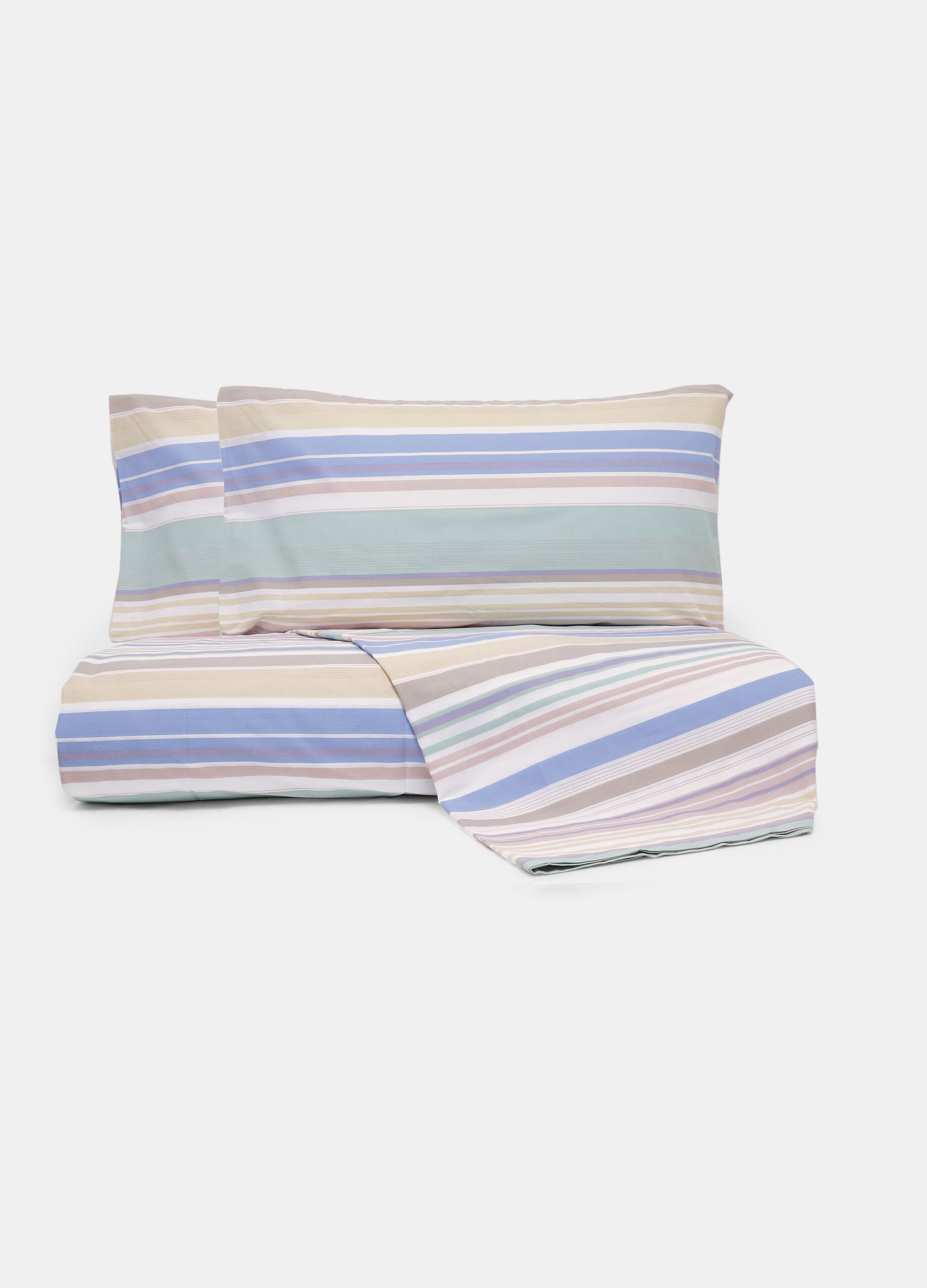 Striped double bed set with bed sheet and 2 pillowcases in cotton