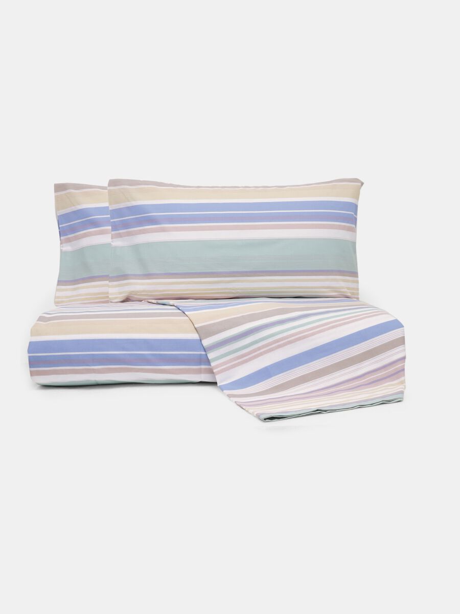 Striped double bed set with bed sheet and 2 pillowcases in cotton_0