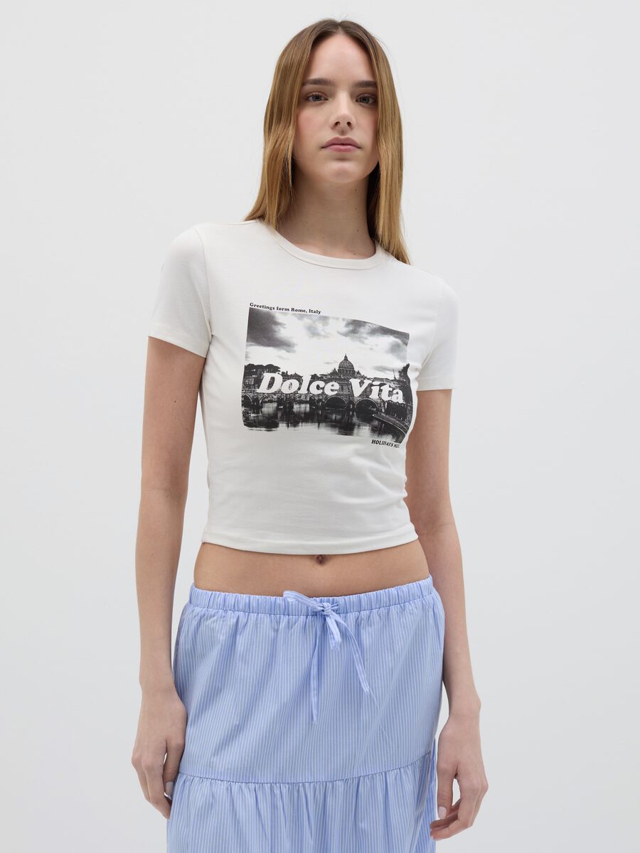 Short-sleeved T-shirt with "Dolce Vita" print_0