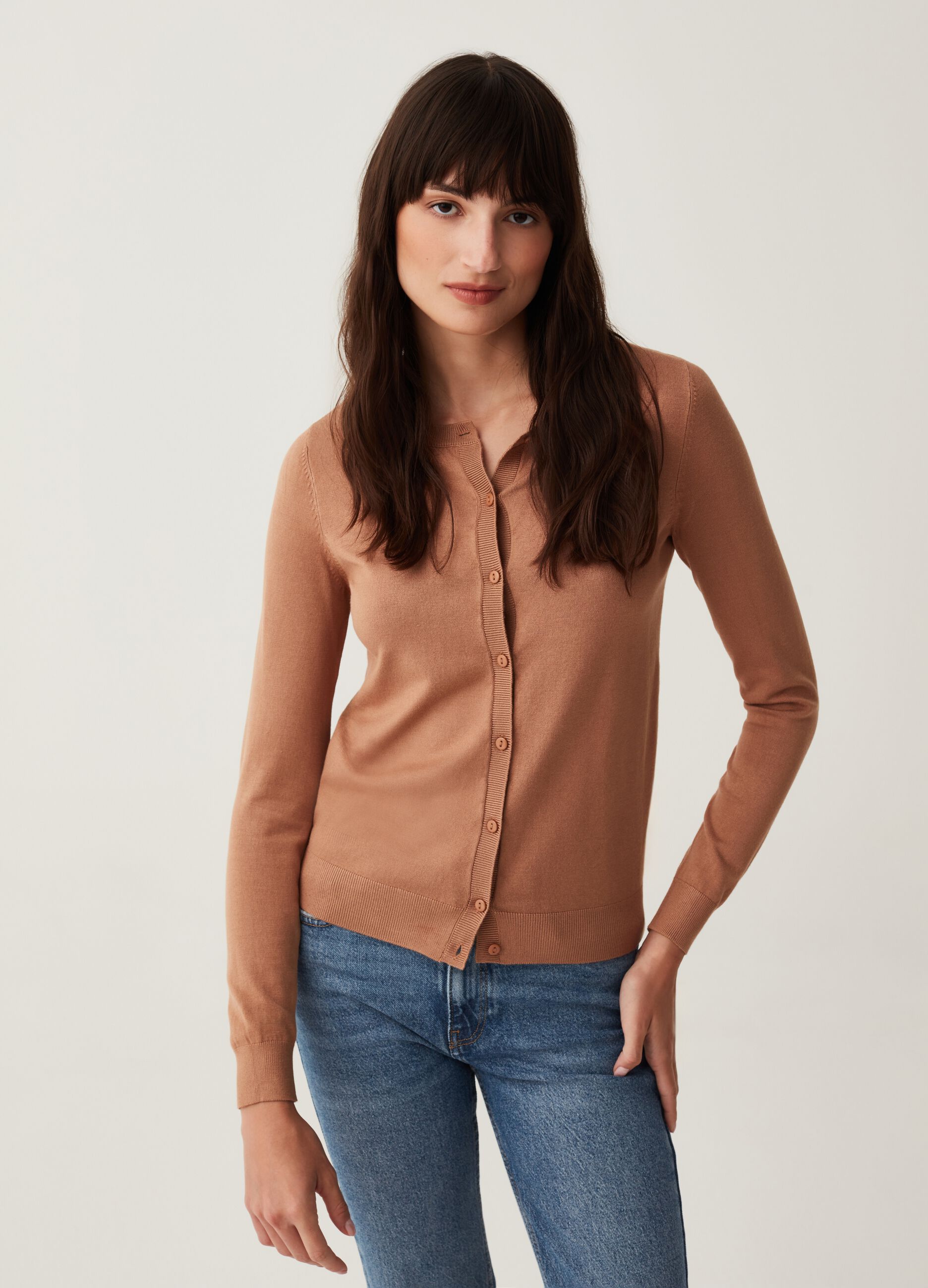 Cardigan girocollo tinta unita_0