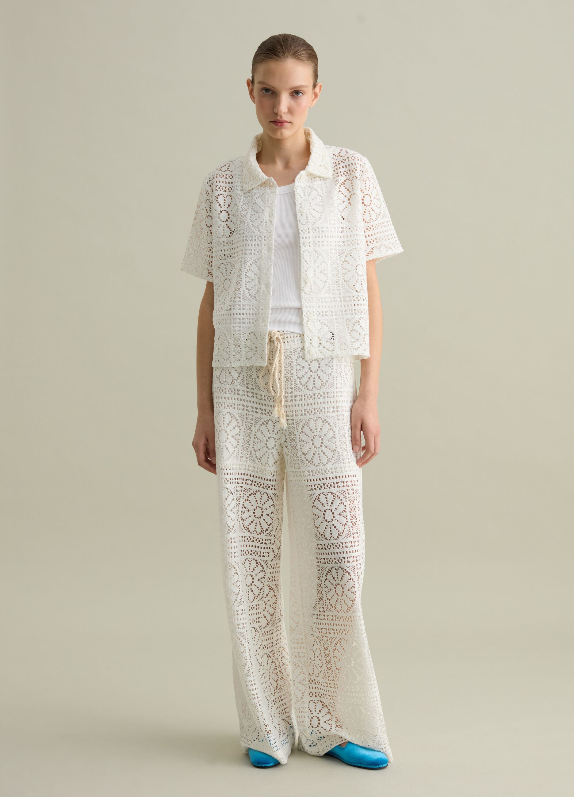 White polo shirt in lace