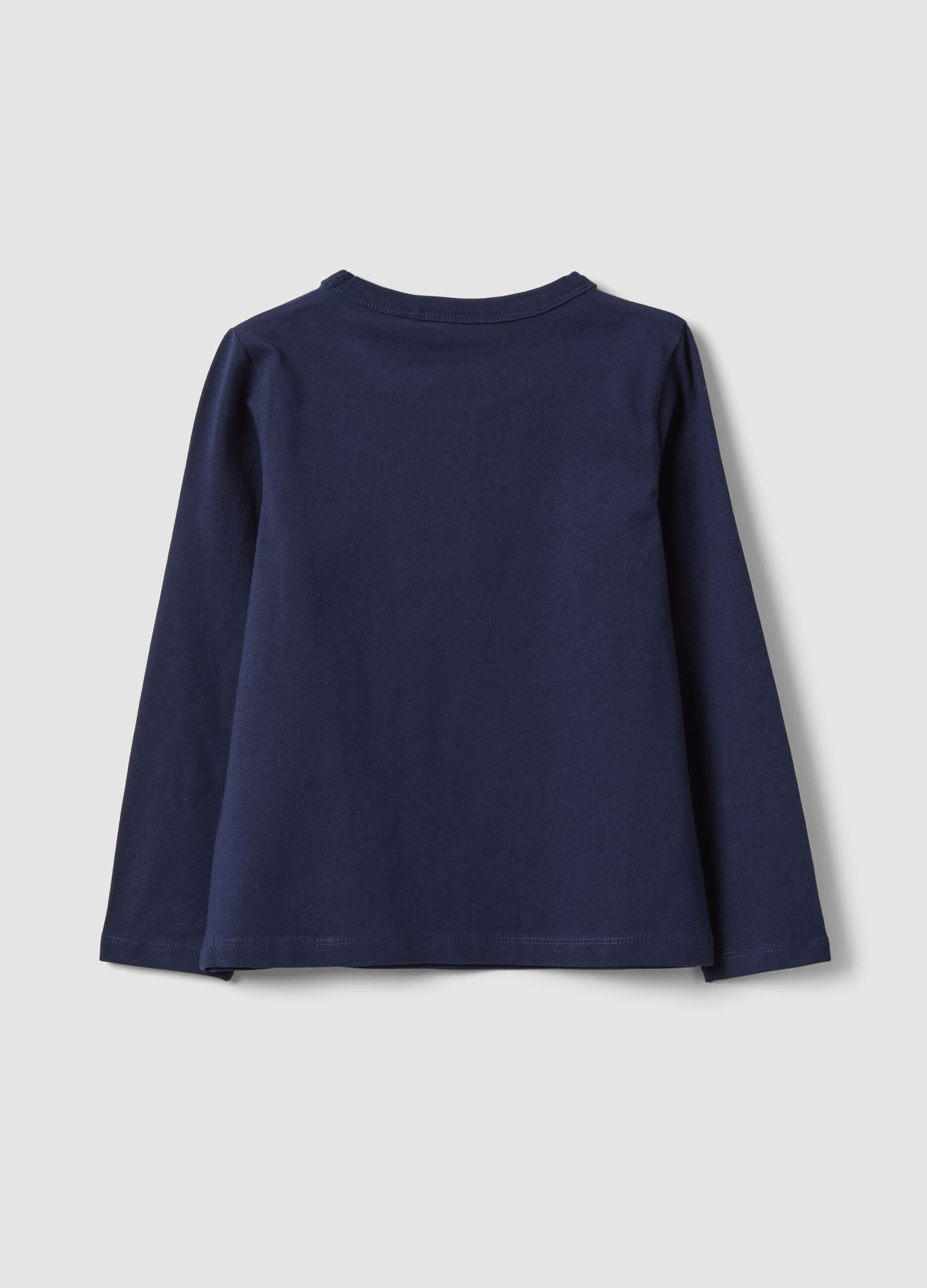 Blue long-sleeved stretch cotton T-shirt