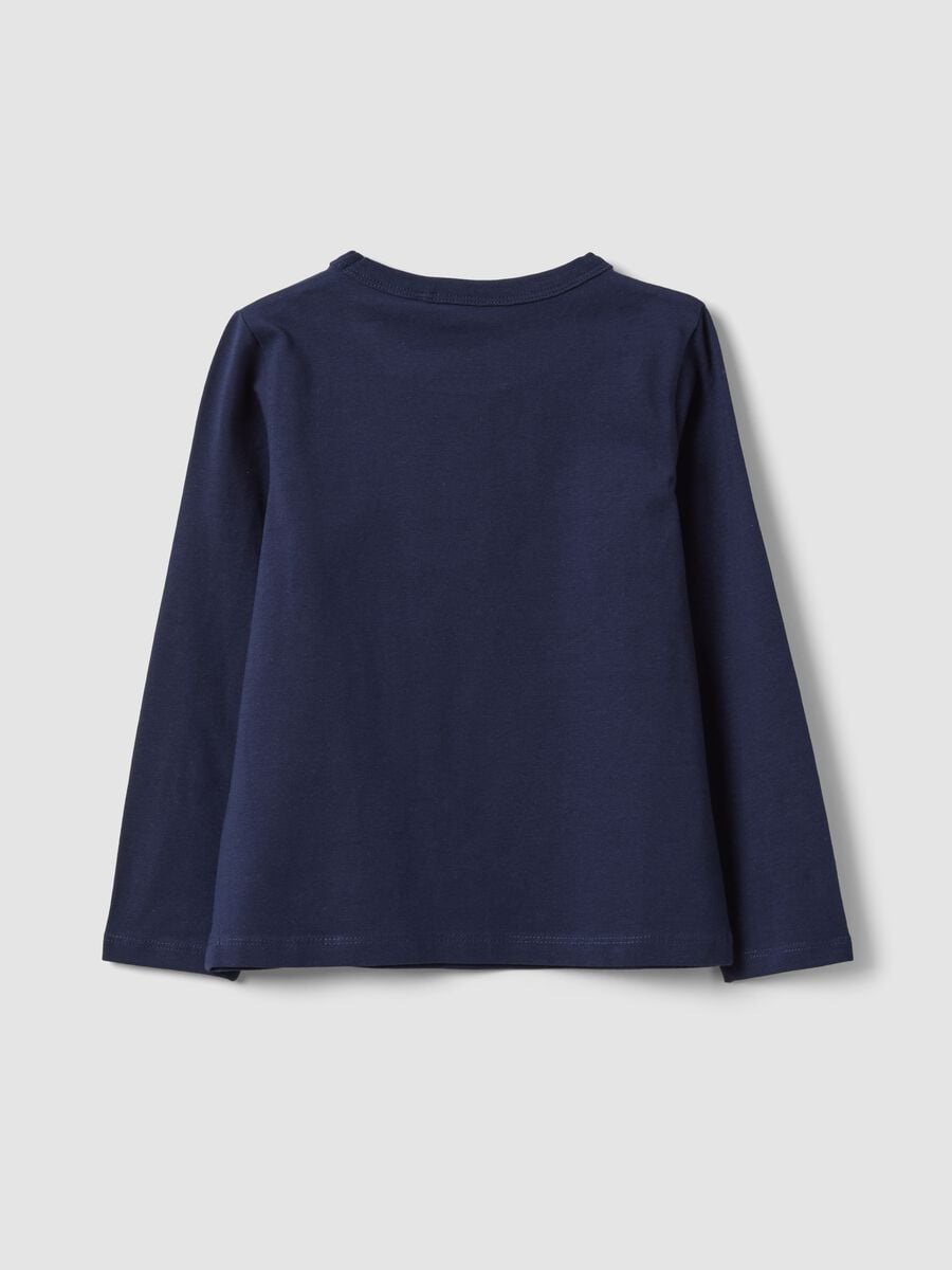 T-shirt blu a maniche lunghe in cotone elasticizzato_1